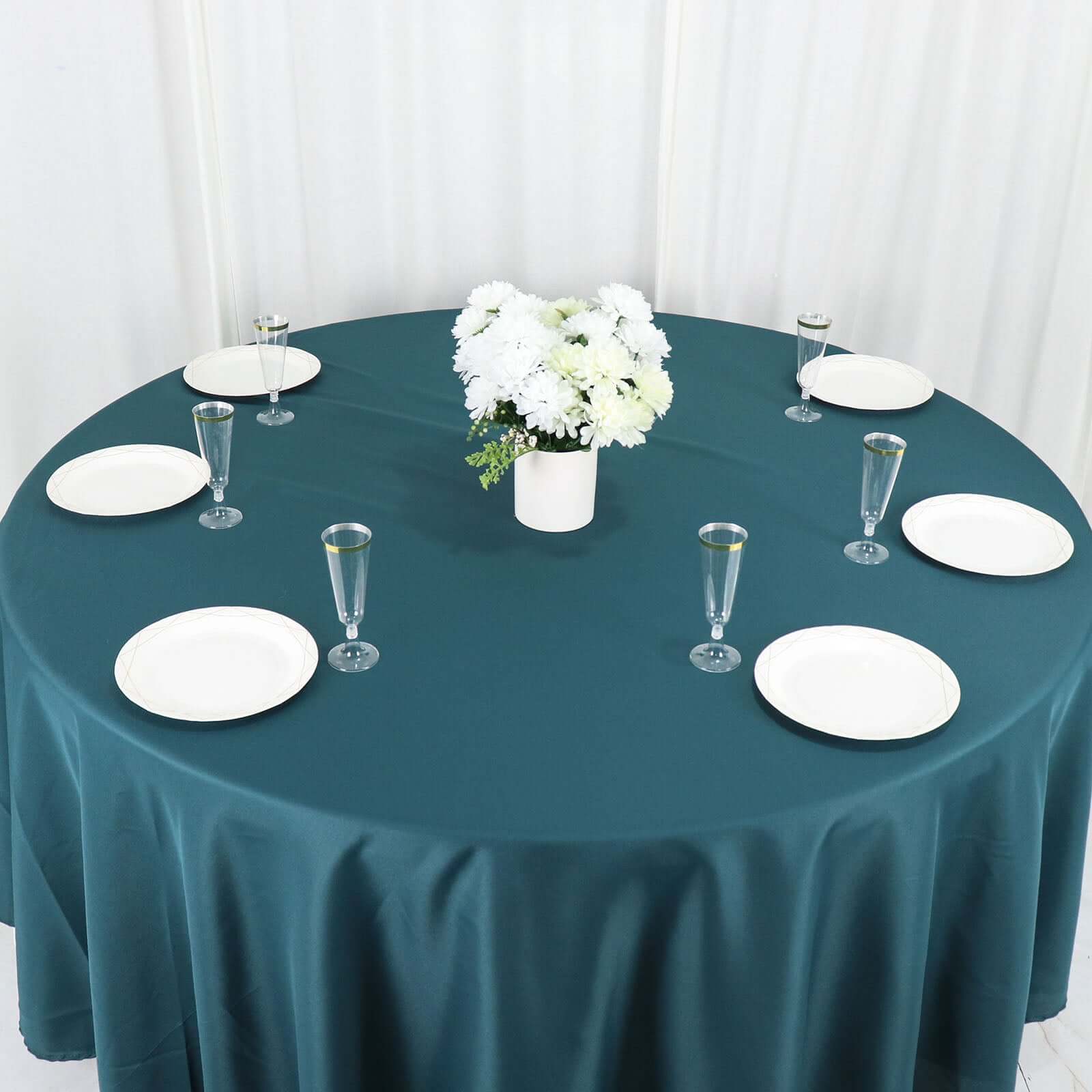 Polyester 108 Round Tablecloth Peacock Teal - Wrinkle-Resistant Table Cover