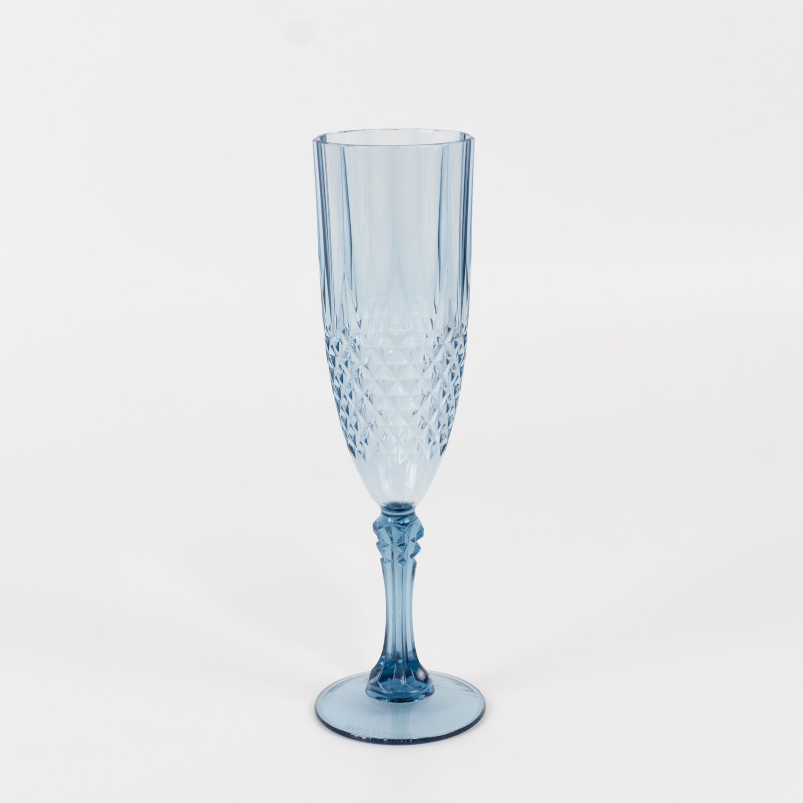 6-Pack Plastic Wedding Toast Flutes Dusty Blue Transparent Crystal Cut Style - Reusable Champagne Glasses 8oz