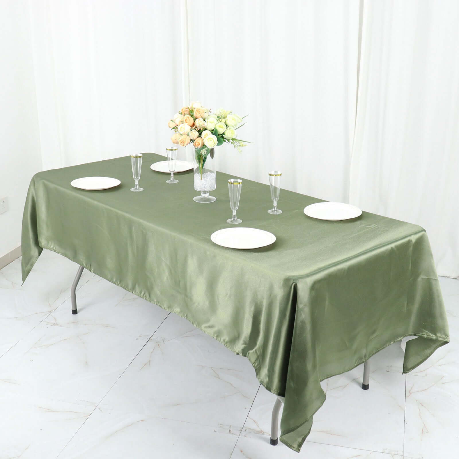 Satin Rectangular 60x102 Tablecloth Dusty Sage Green - Smooth and Lustrous Table Cover