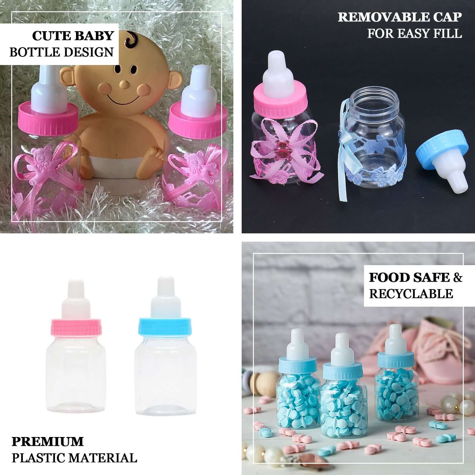 12-Pack Fillable Mini Candy Container in Baby Bottle Style Clear/Pink - Candy Treat Favor Boxes for Baby Showers 3.5