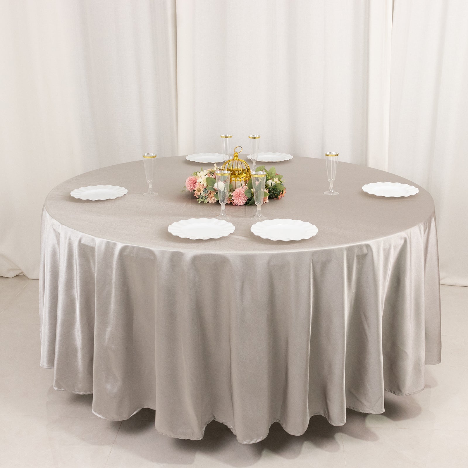 Premium Scuba Round 108 Tablecloth Shimmering Silver - Wrinkle Free & Stain Resistant Table Cover