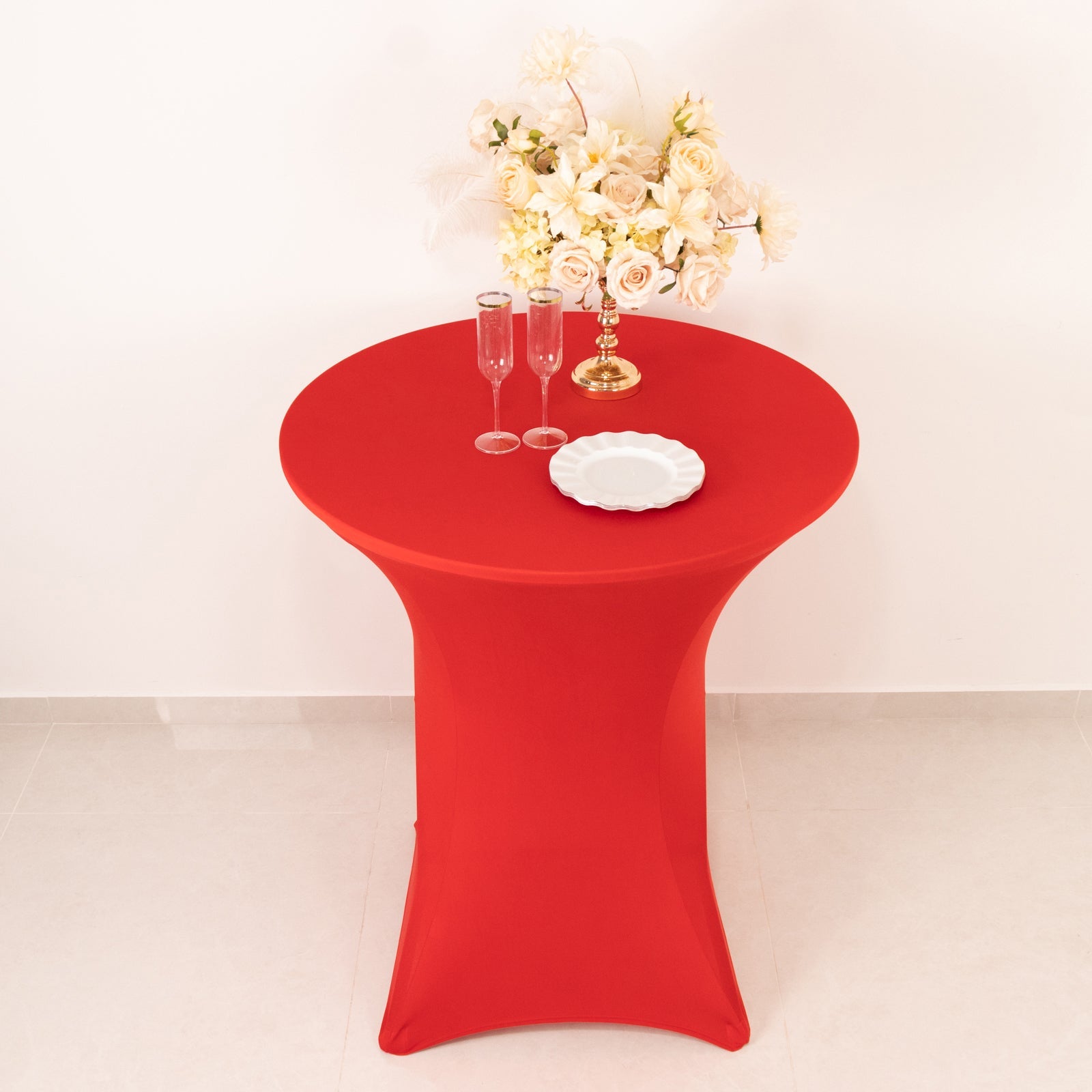 Spandex 33-36 Round Cocktail Table Cover Red - Easy to Maintain Stretch Fitted Highboy Tablecloth