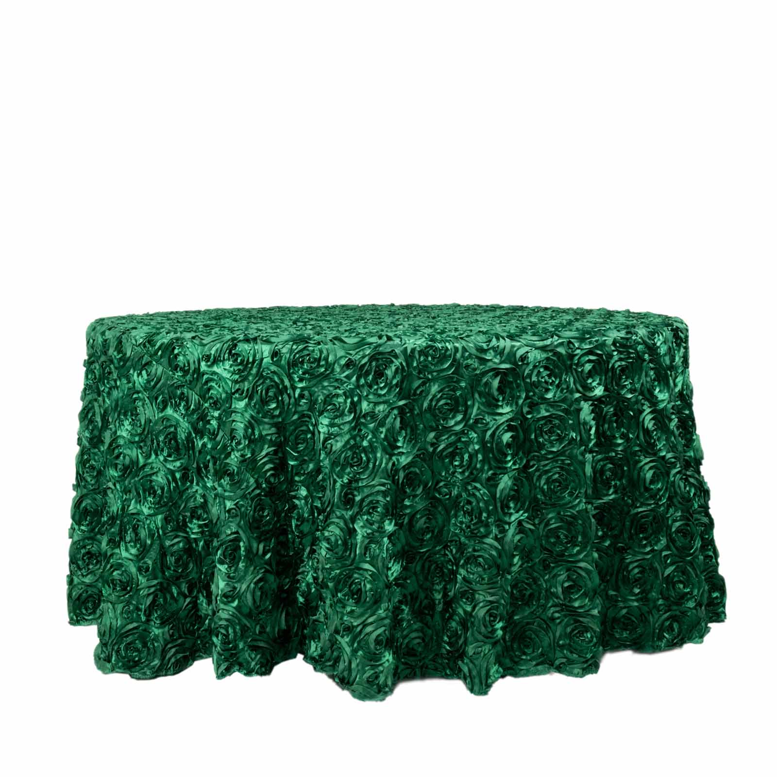 Satin 120 Round Tablecloth Hunter Emerald Green - Grandiose 3D Rosette with Seamless Finish Table Cover