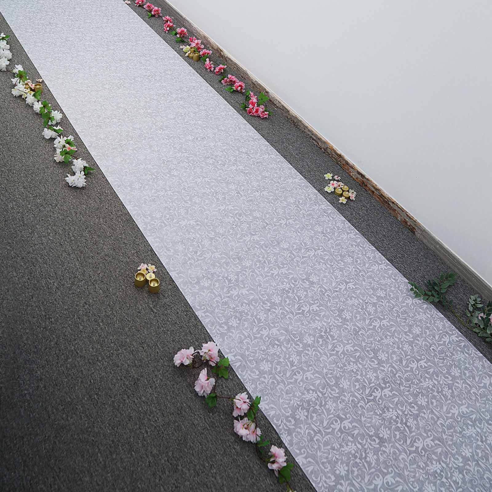 36x50ft White Floral Lace Aisle Runner