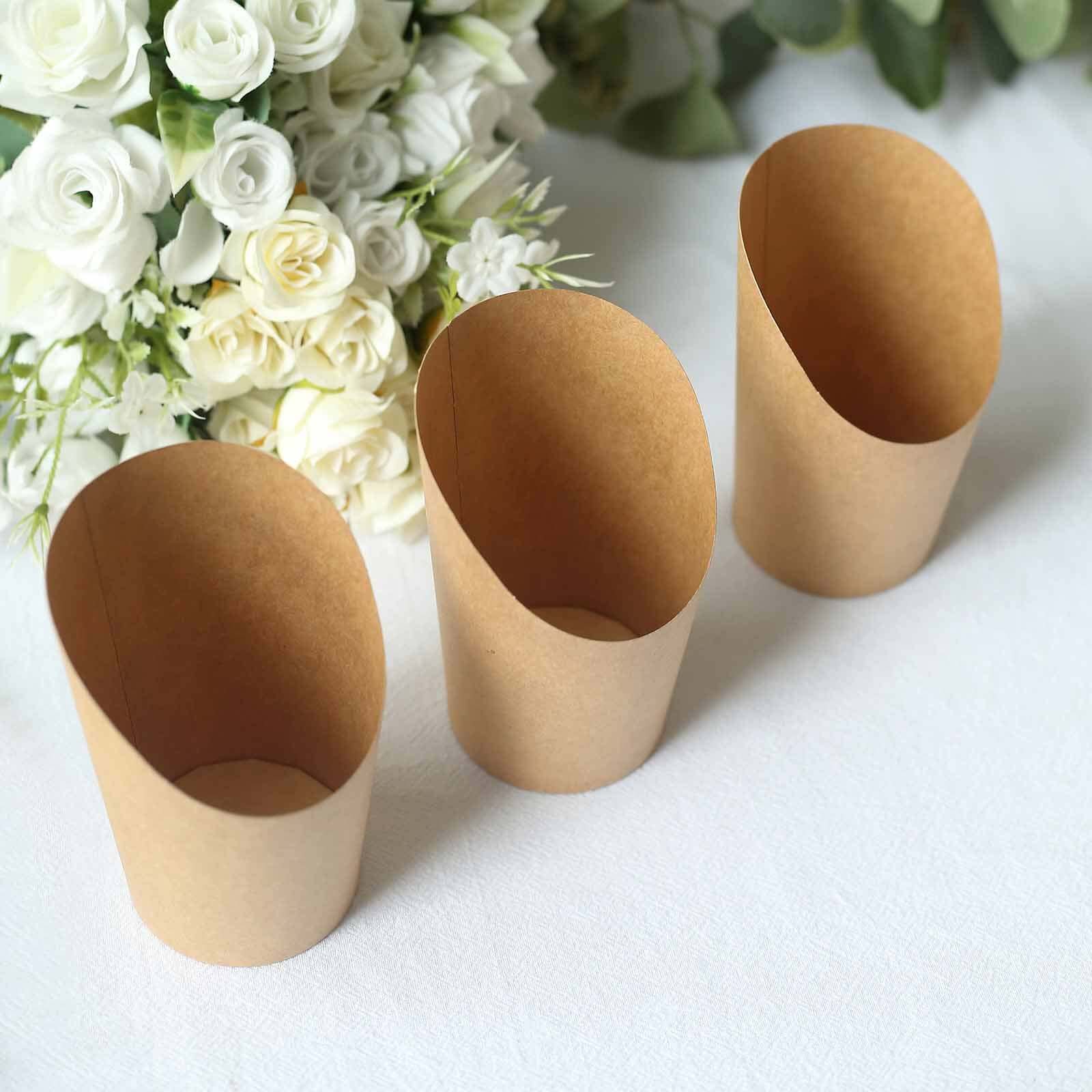 50-Pack Paper Popcorn Box Snack Cups Cone Design Natural Brown - Great for Appetizers 14oz