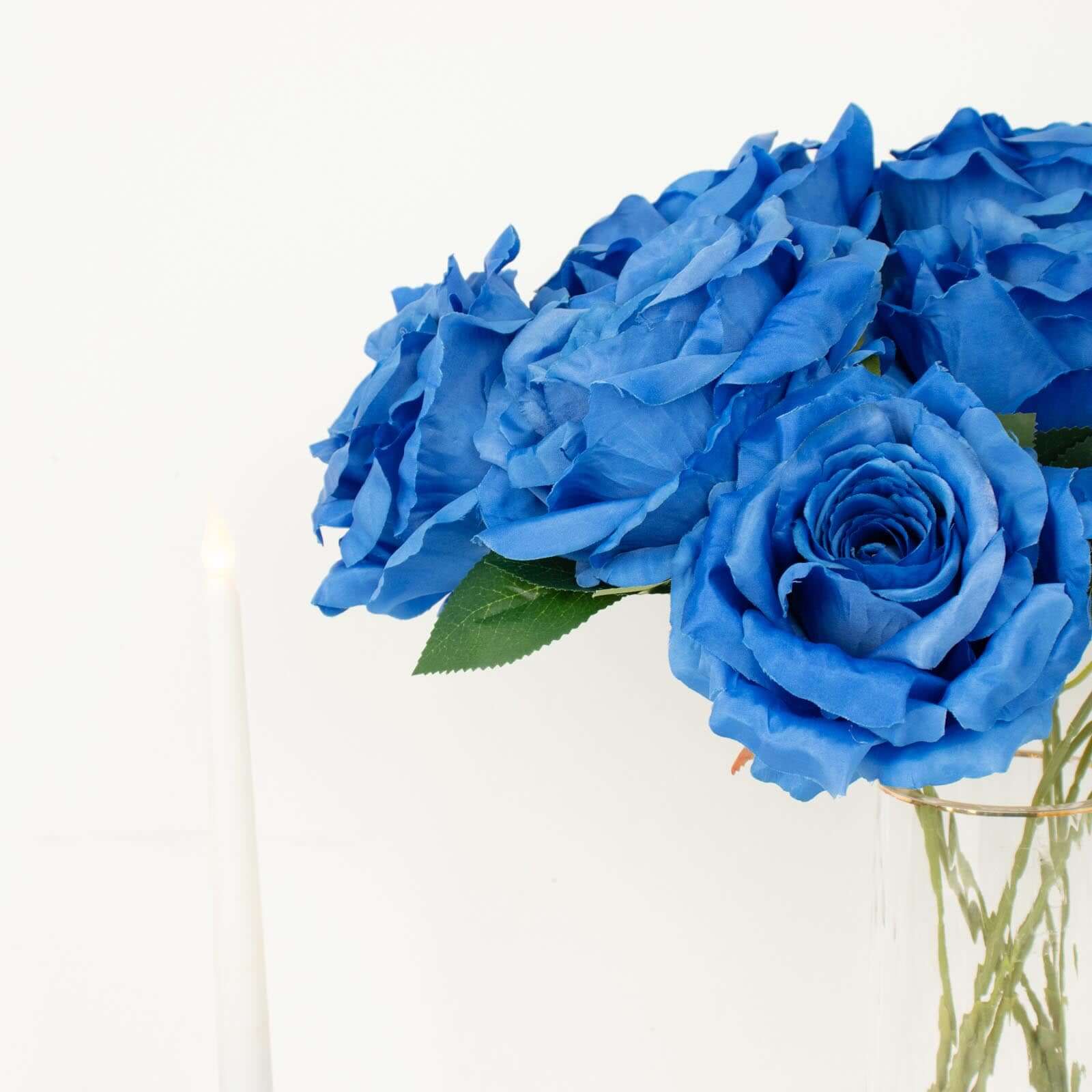 2 Bushes 17 Royal Blue Premium Silk Jumbo Rose Flower Bouquet, High Quality Artificial Wedding Floral Arrangements