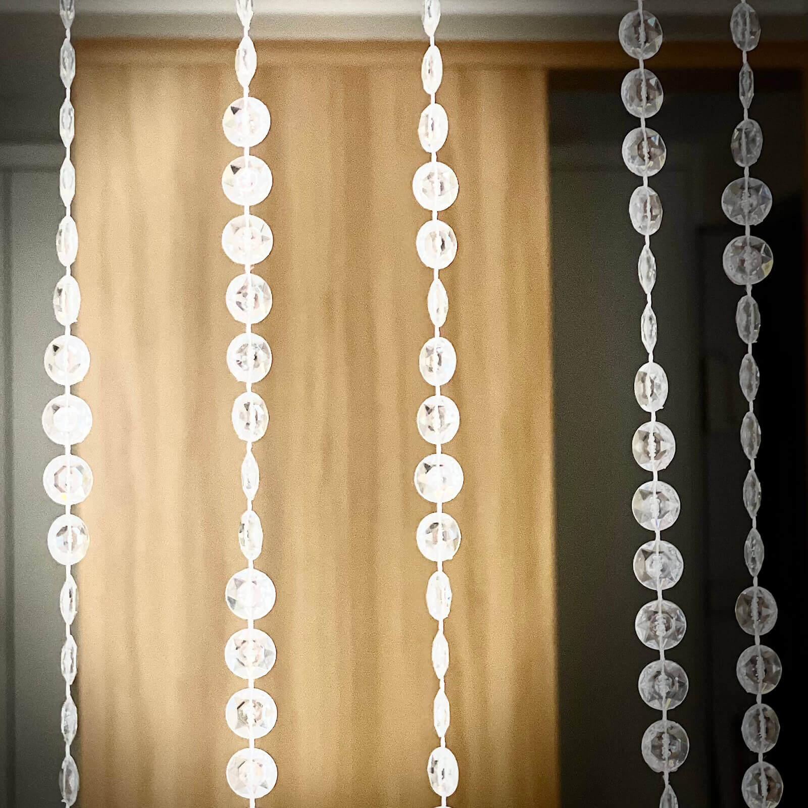 Acrylic Crystal Beaded Curtain with Fabric Rod Pocket, 43 Strands Room Divider Clear Diamond Cut Beads Doorway String Curtain - 5ftx16ft