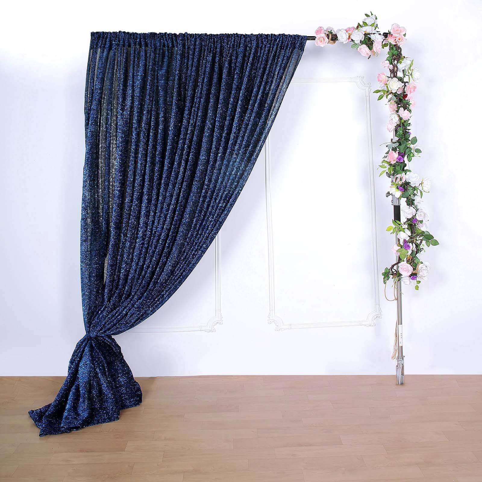 20ftx10ft Navy Blue Metallic Shimmer Tinsel Event Curtain Drapes, Backdrop Event Panel