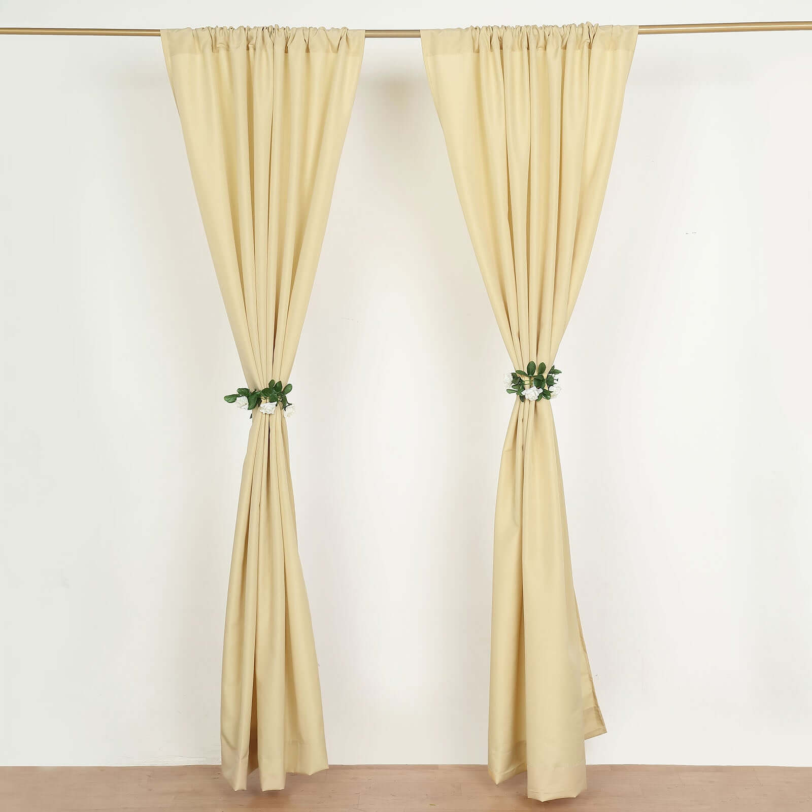 2 Pack Champagne Polyester Event Curtain Drapes, 10ftx8ft Backdrop Event Panels With Rod Pockets 130 GSM