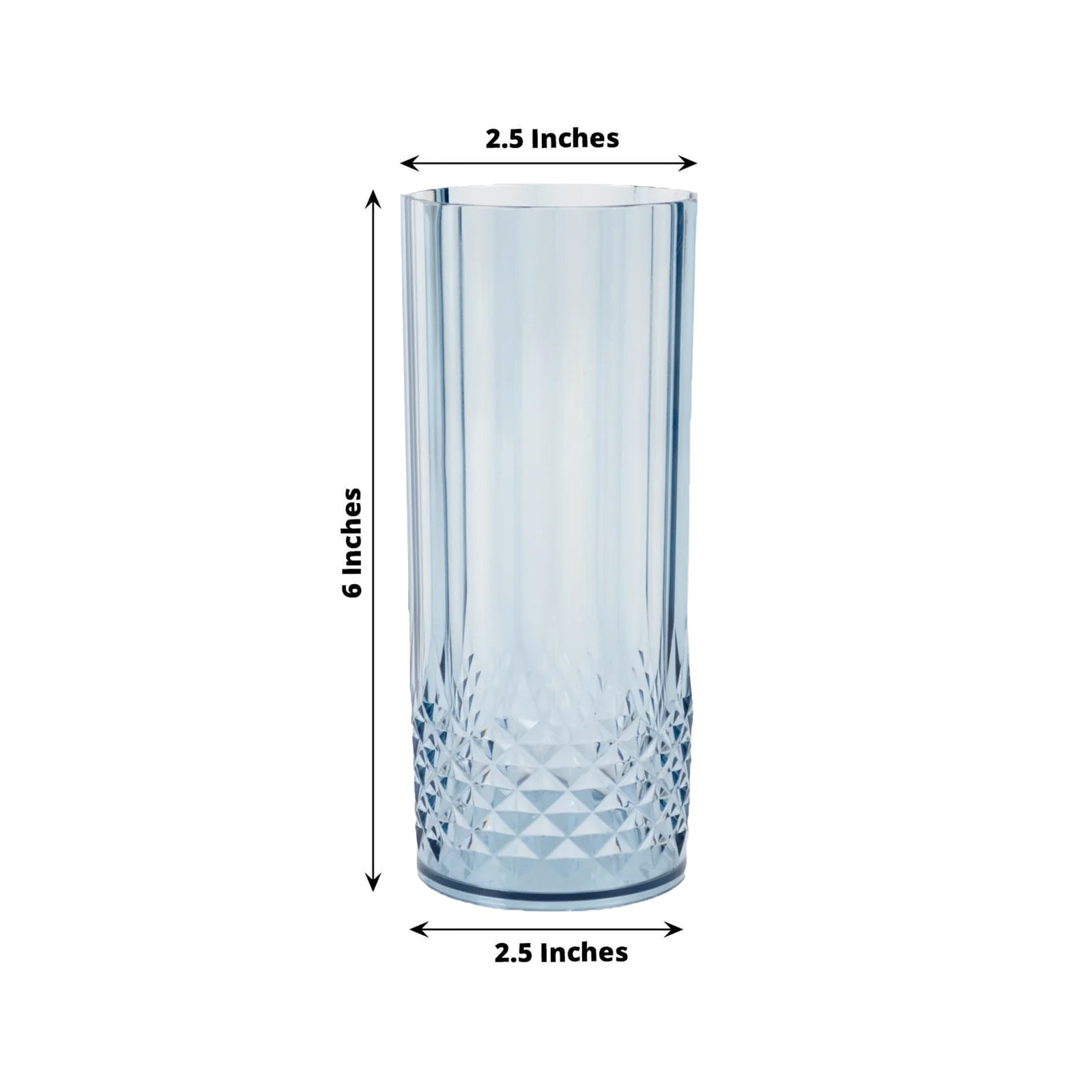 6-Pack Plastic Cocktail Tumblers Dusty Blue Transparent Crystal Cut Style - Shatterproof Highball Glasses 14oz