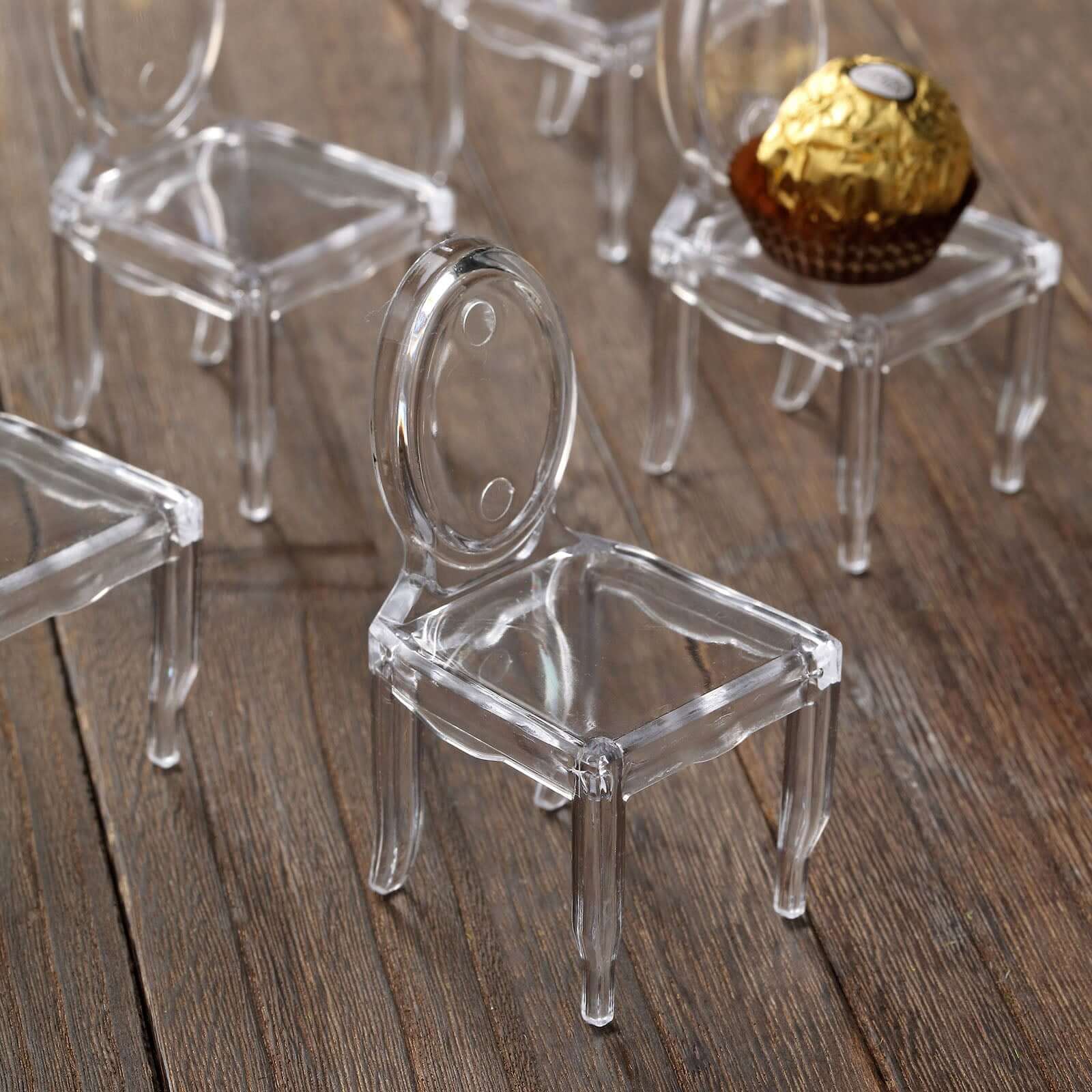 12 Pack 4 Clear Plastic Mini Ghost Chair Party Favor Gift Holders, Candy Treat Display Stands