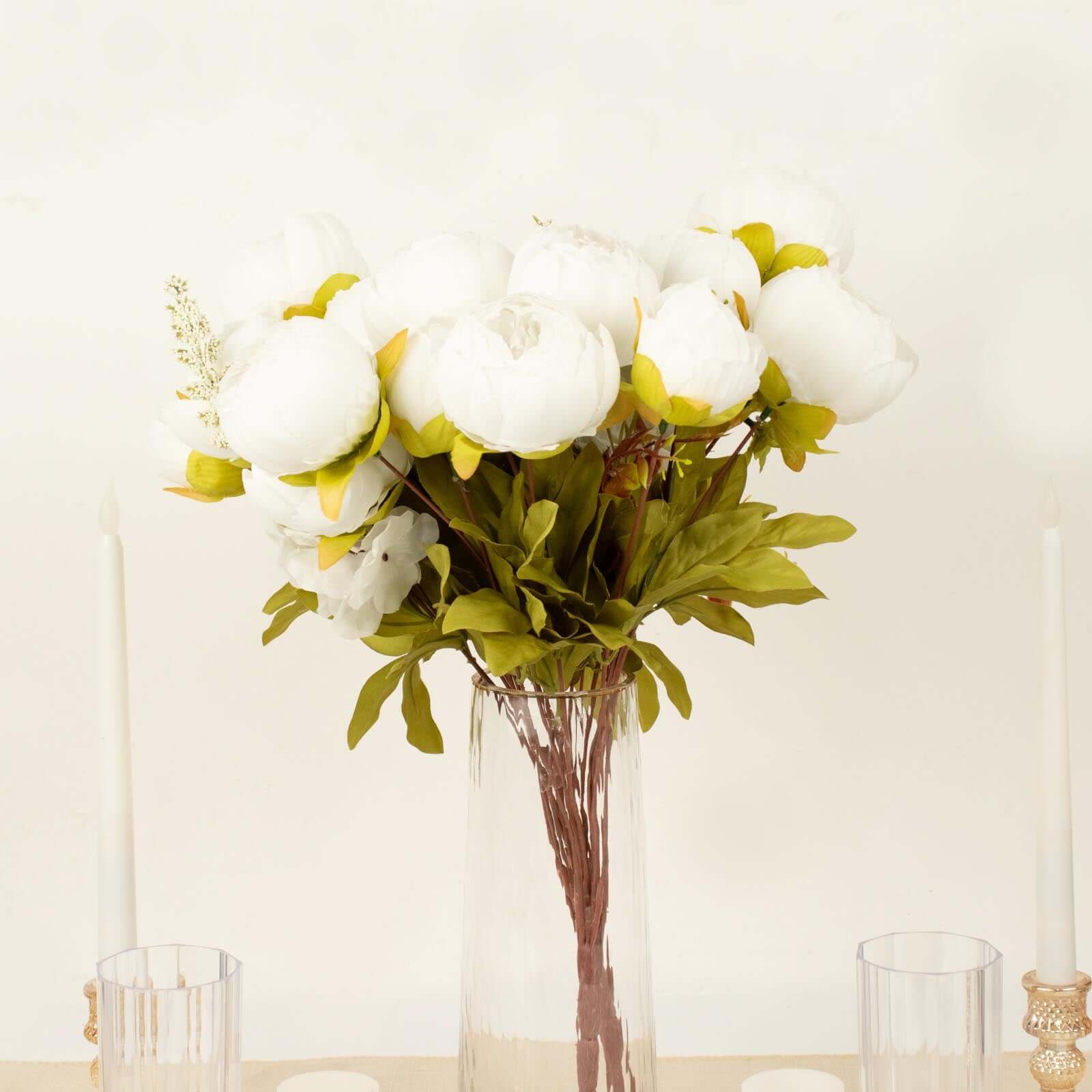 2 Pack 19 White Artificial Peony Flower Wedding Bouquets, Faux Silk Flower Arrangements