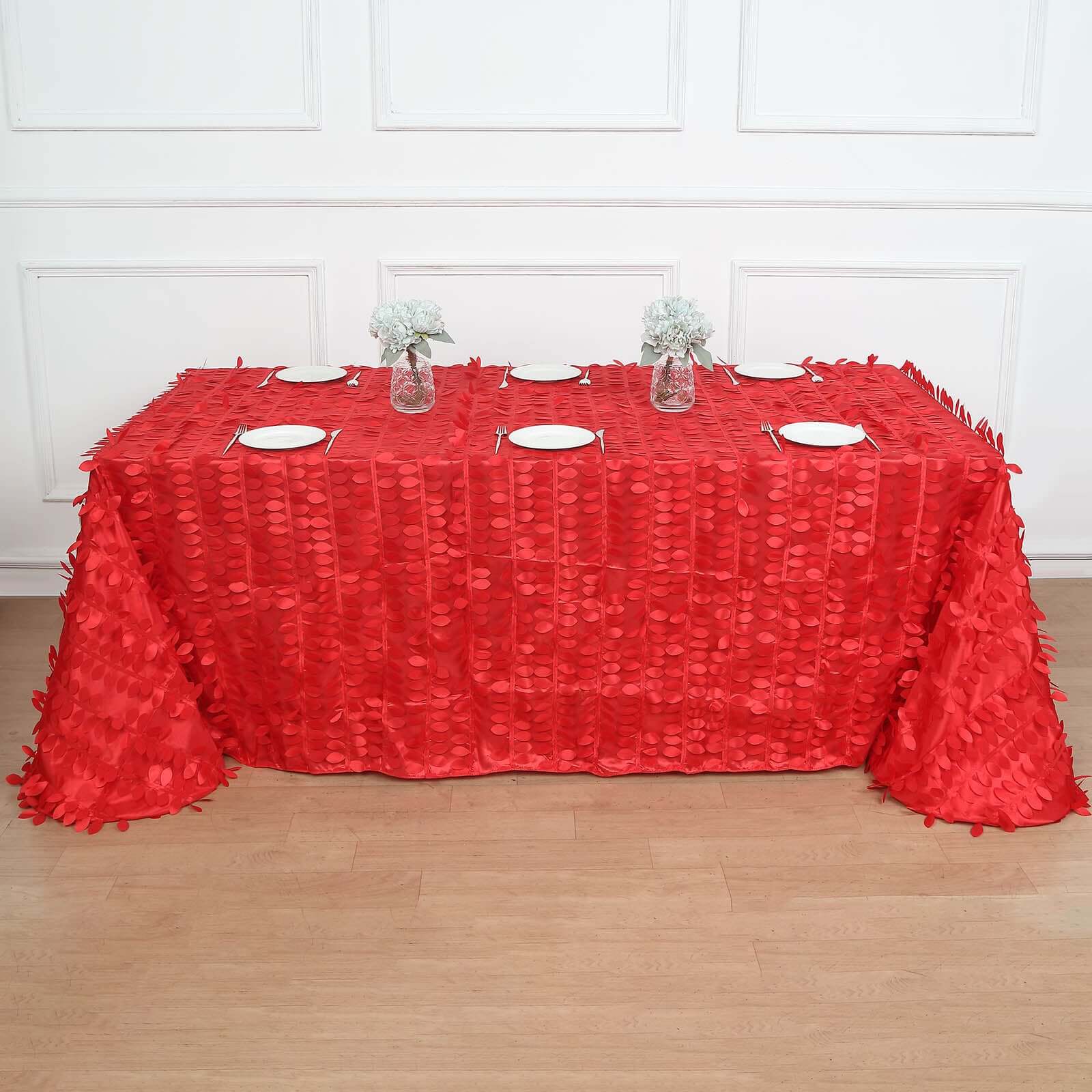 Taffeta 90x156 Rectangle Tablecloth Red | 3D Leaf Petal Design Seamless Table Cover