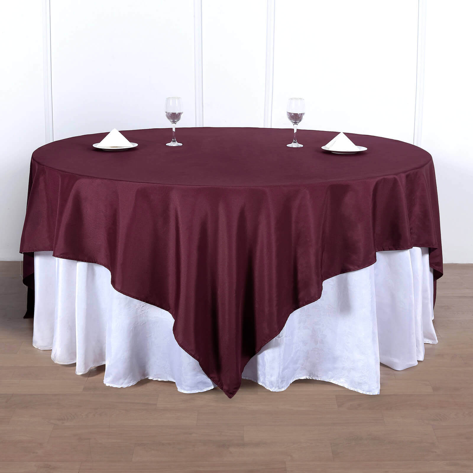 Polyester 90x90 Table Overlay Square Tablecloth Burgundy - Wrinkle-Resistant & Durable Table Cover