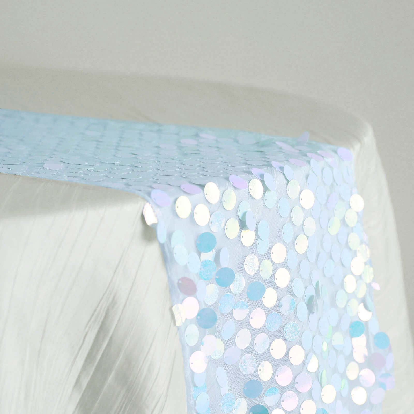 Big Payette Sequin 13x108 Table Runner Iridescent Blue - Dazzling Design