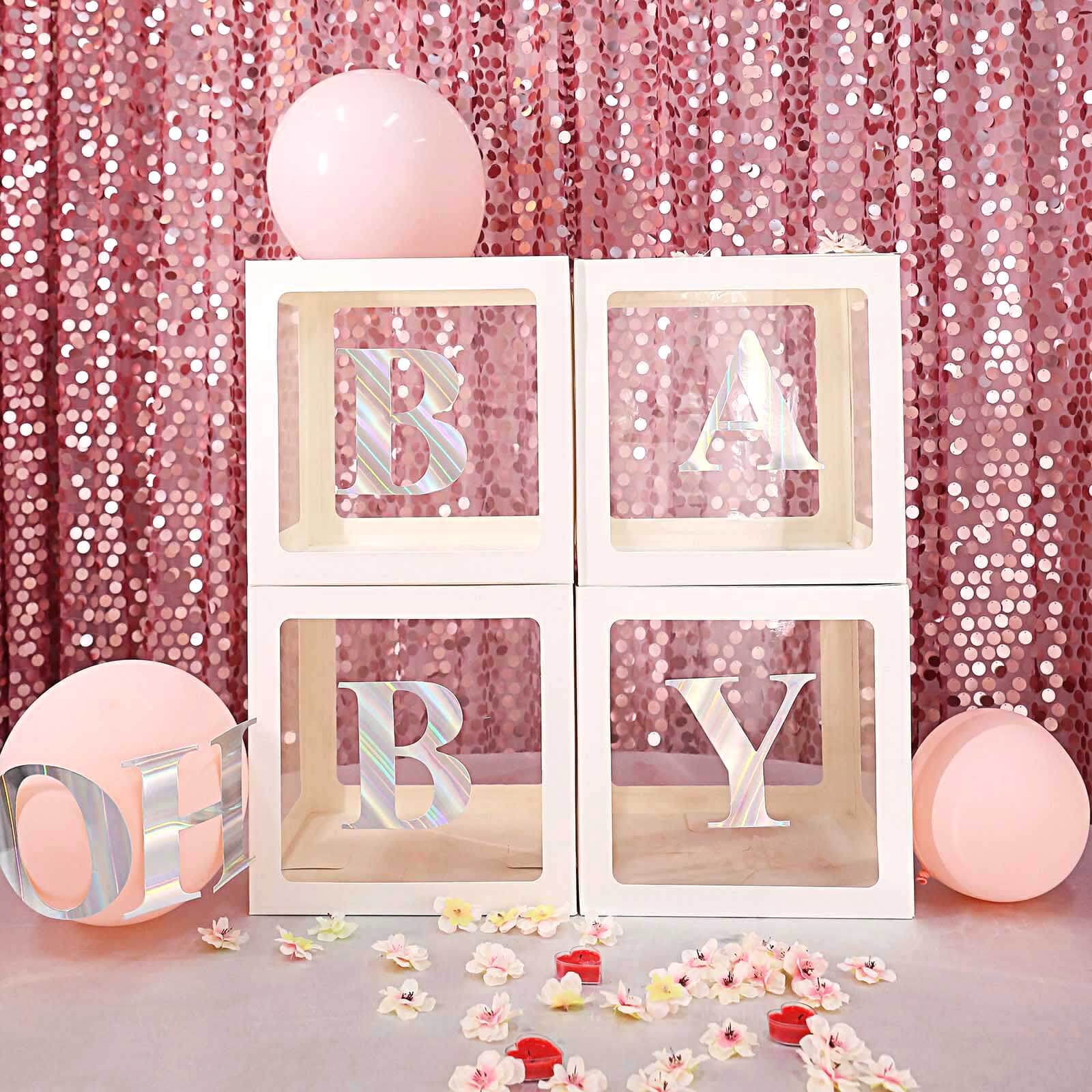 2 Pack 12 White Clear Baby Shower Party Decoration Boxes, Transparent DIY Balloon Boxes