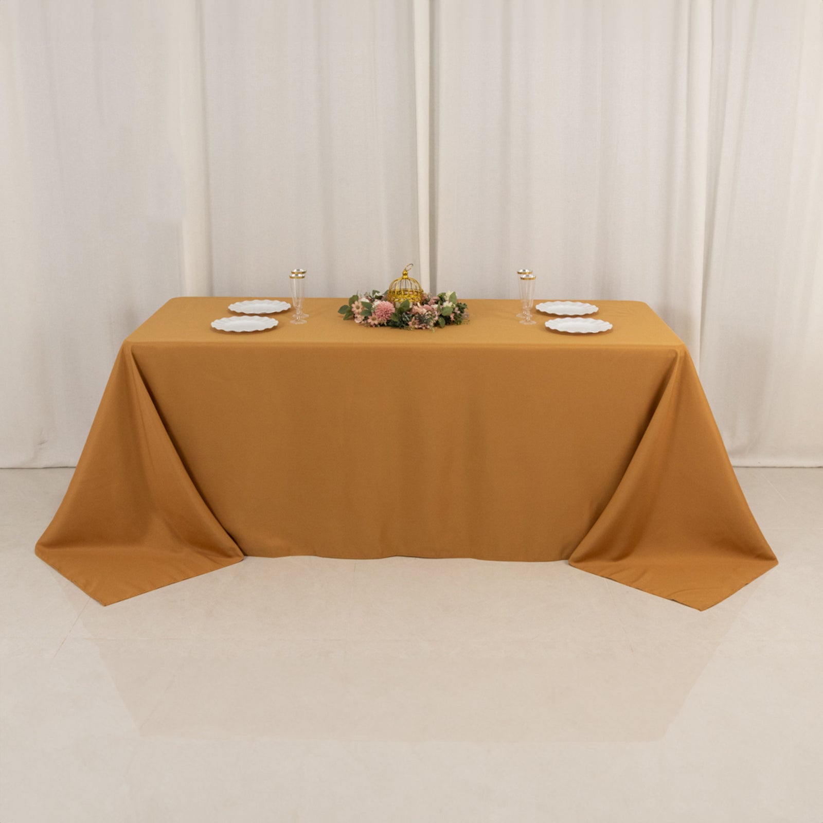 Premium Polyester 90x132 Rectangle Tablecloth Gold - Seamless 220GSM Stain-Resistant Design for Luxurious Events