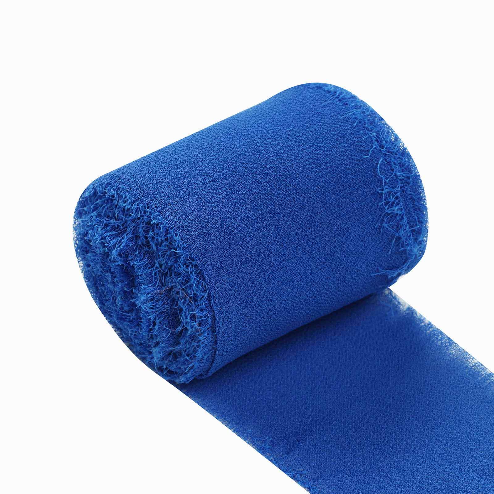 2 Pack 6yd Royal Blue Silk-Like Chiffon Linen Ribbon Roll For Bouquets, Wedding Invitations Gift Wrapping