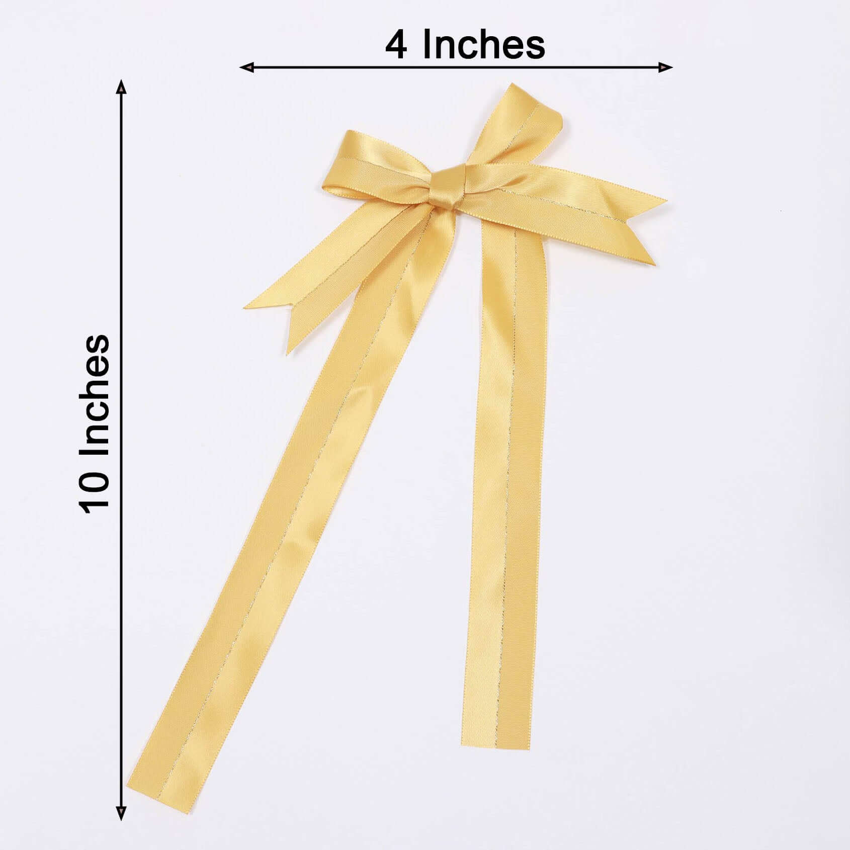 50 Pcs 10 Gold Pre Tied Ribbon Bows, Satin Ribbon With Gold Foil Lining For Gift Basket and Party Favors Decor