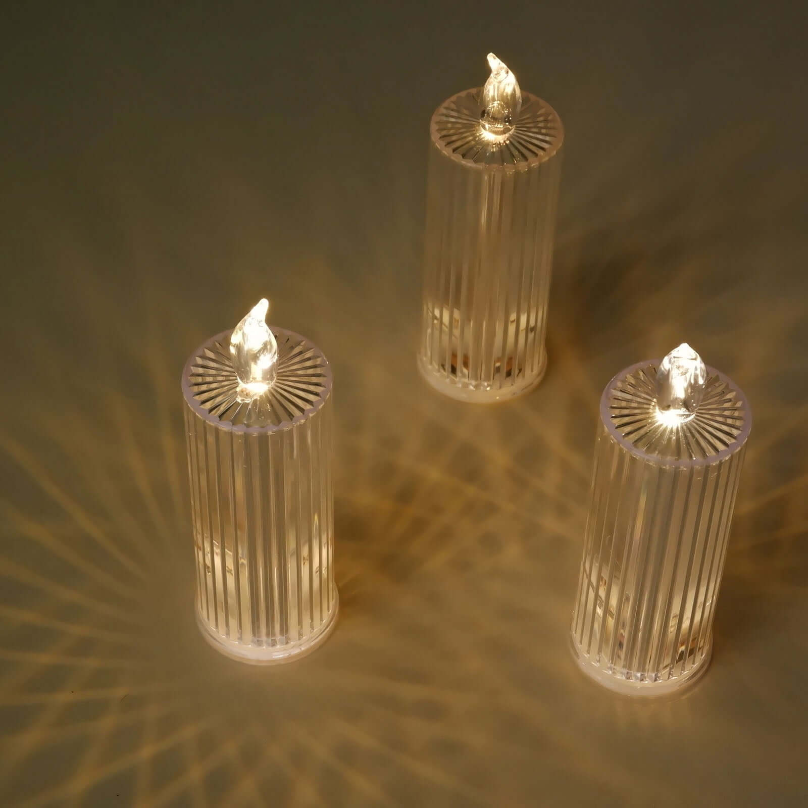 3-Pack LED Flameless Candle Lamps Diamond Acrylic Design Clear Warm White - Battery Operated Pillars 6