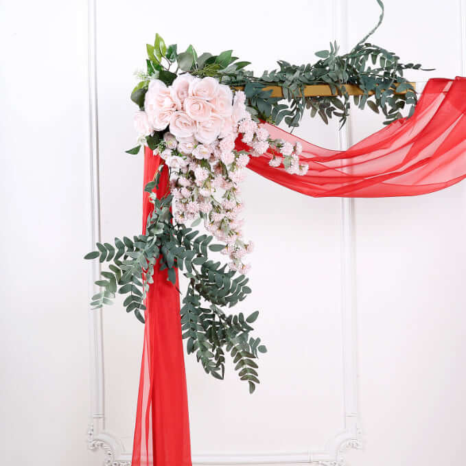 18ft Red Sheer Organza Wedding Arch Drapery Fabric, Window Scarf Valance