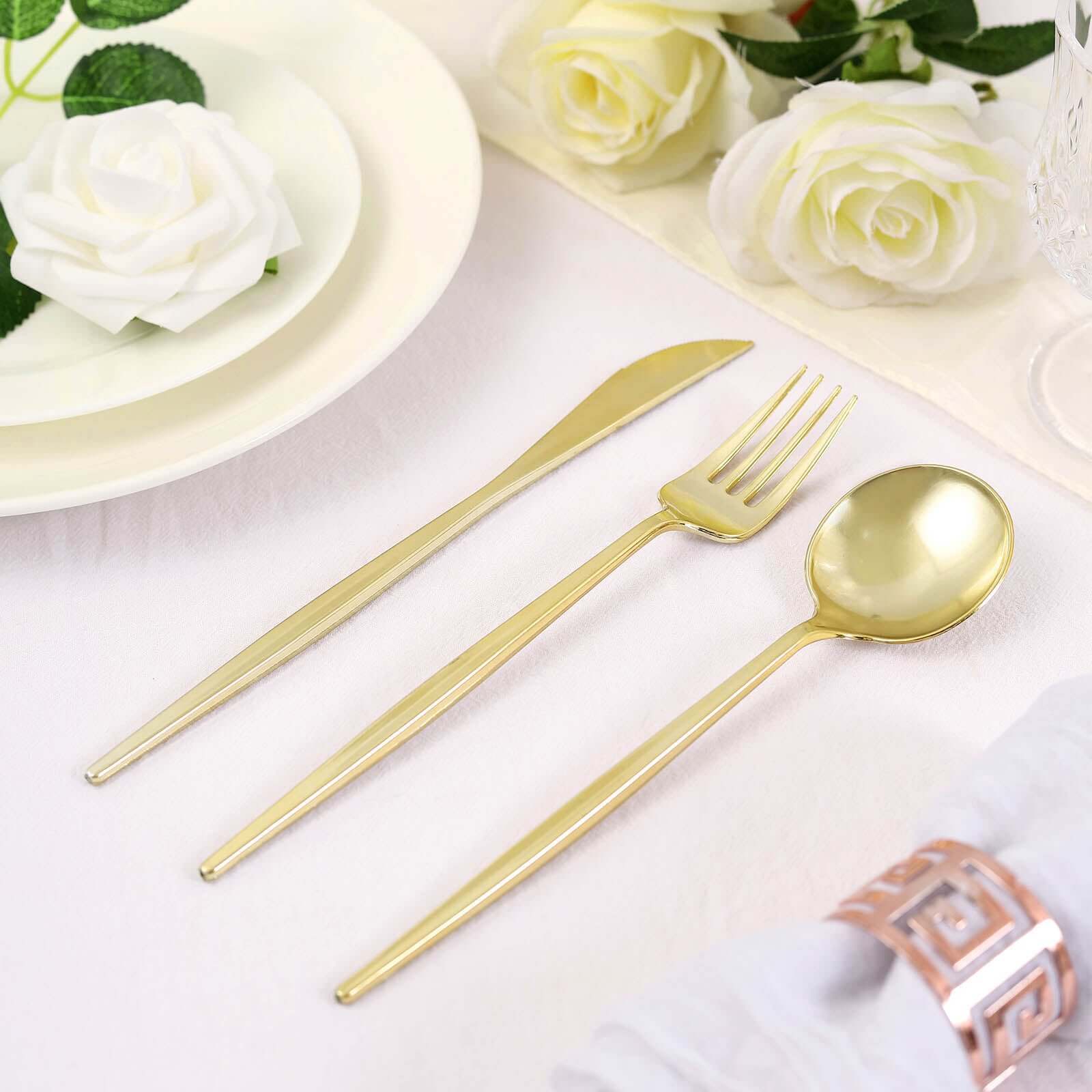 24-Pack Plastic Flatware Set with Sleek Modern Design Gold - Premium Disposable Silverware 8