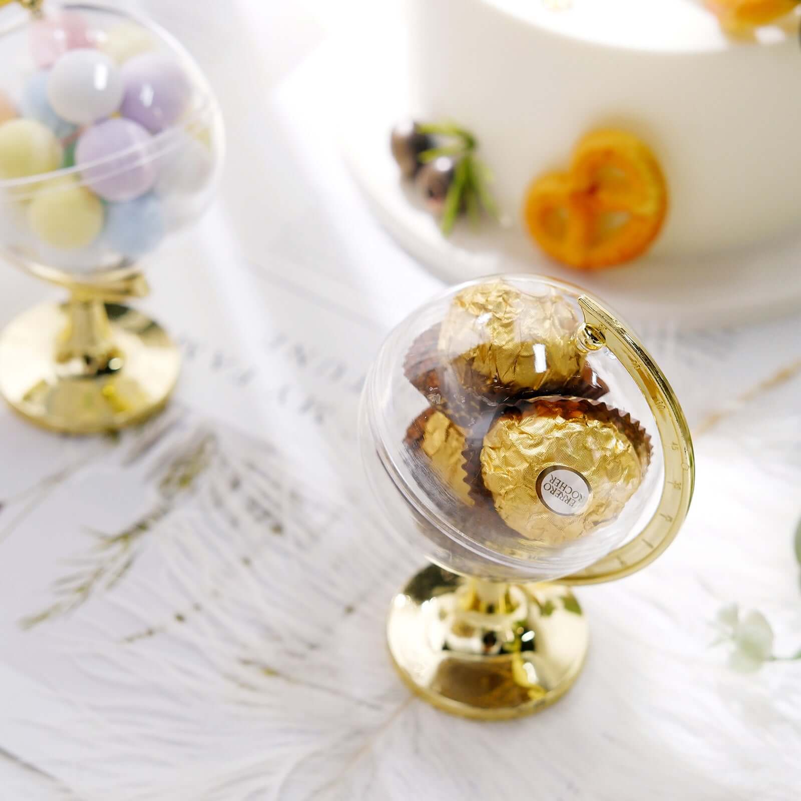 12-Pack Fillable Mini Globe Candy Container Clear Gold - Stylish Candy Treat Favor Containers 4.5