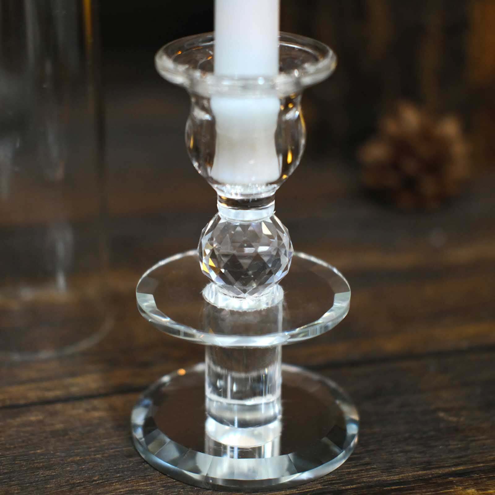 2-Pack Crystal Hurricane Taper Candle Holders, Tall Decorative Candle Stands Clear Cylinder Chimney Tubes 14