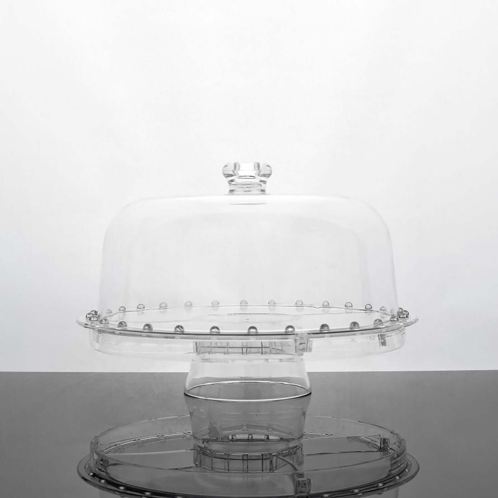 Acrylic Cake Stand with Dome Lid Clear - Multipurpose Reusable Serving Dish Platter Punch Bowl for Weddings Parties & Dessert Buffets 12