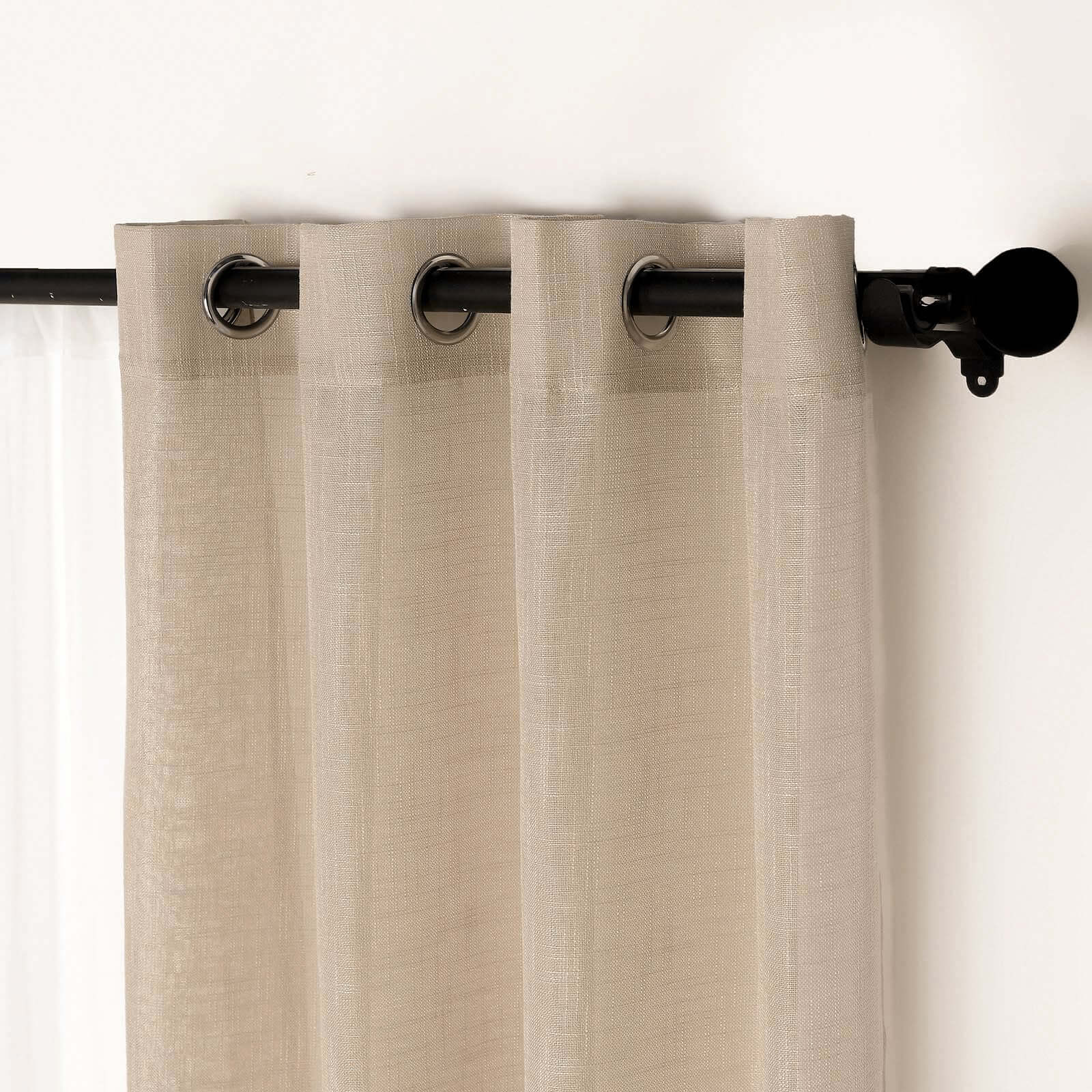 2 Pack Handmade Beige Faux Linen Curtains 52x84, Curtain Panels With Chrome Grommets