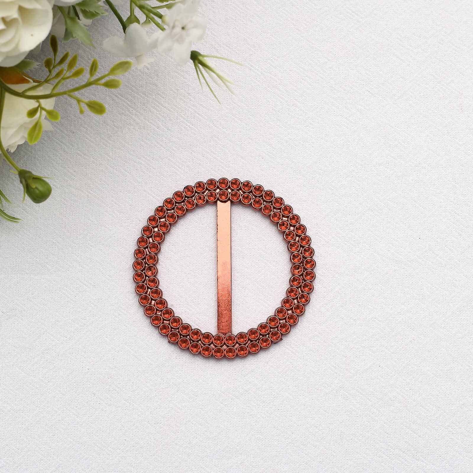 20 Pack Diamond Round Chair Sash Band Buckle Pins Terracotta (Rust) - Timeless Rhinestone Napkin Rings 2.5