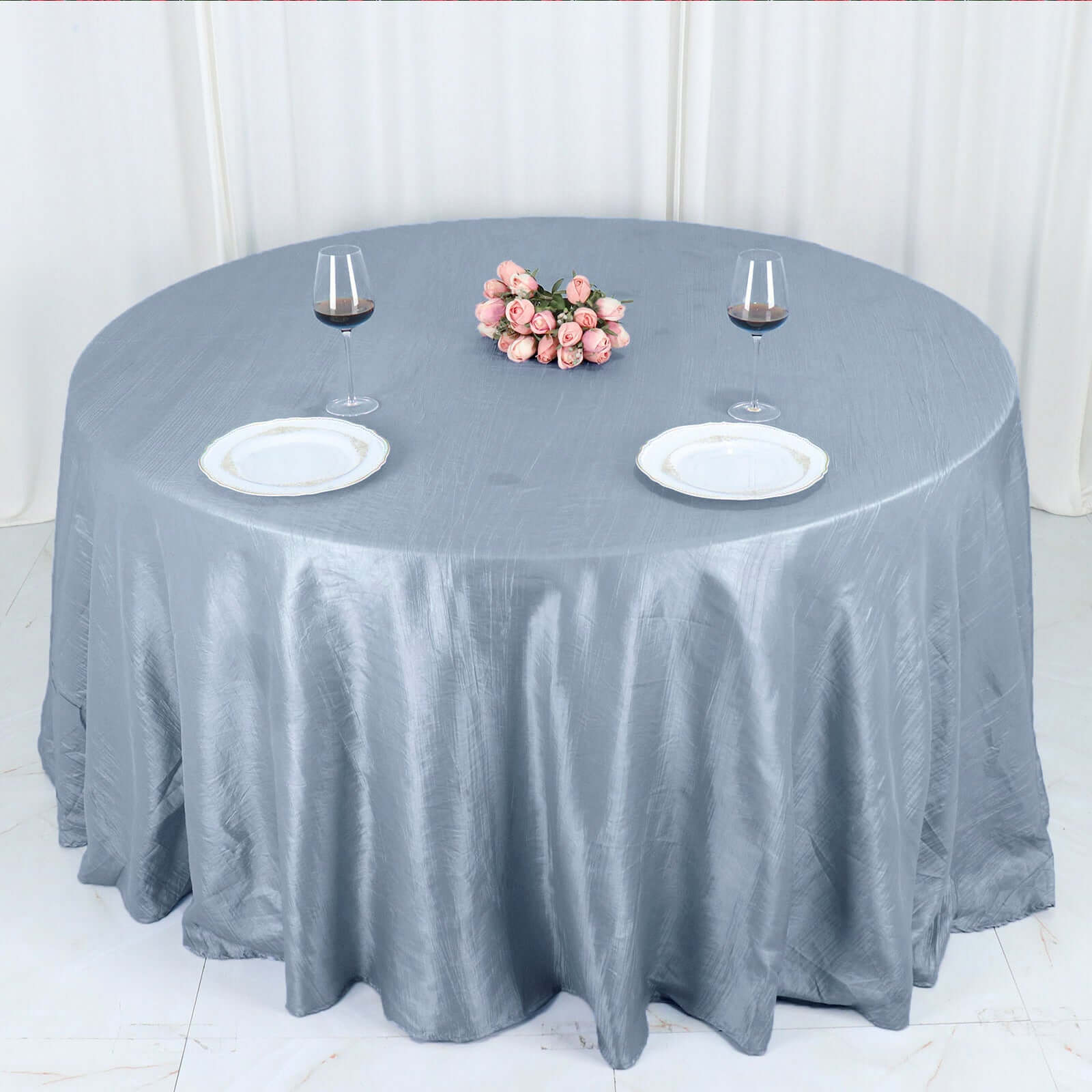 Taffeta 132 Round Tablecloth Dusty Blue - Seamless Accordion Crinkle Table Cover