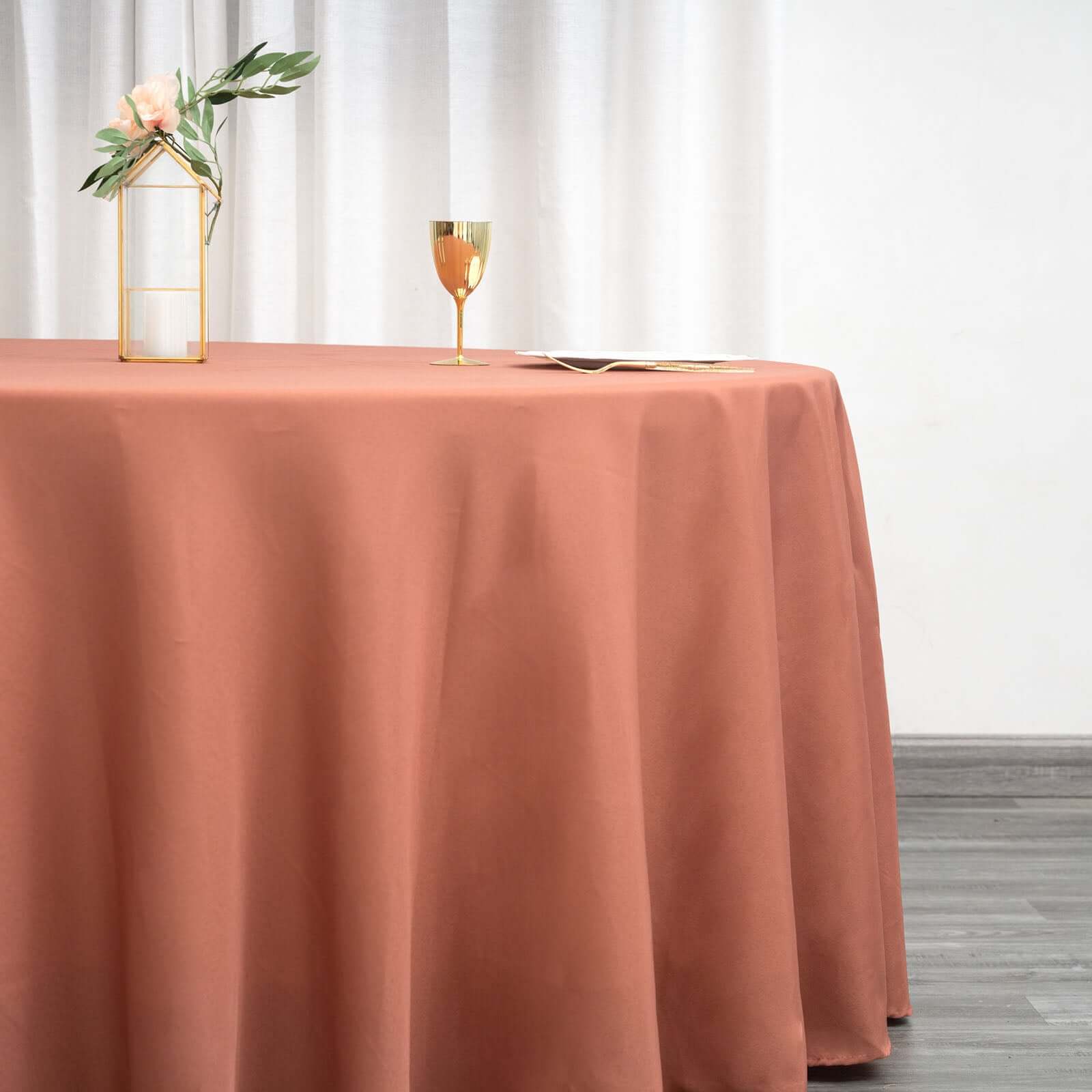 Polyester 120 Round Tablecloth Terracotta (Rust) - Seamless Wrinkle-Resistant Table Cover