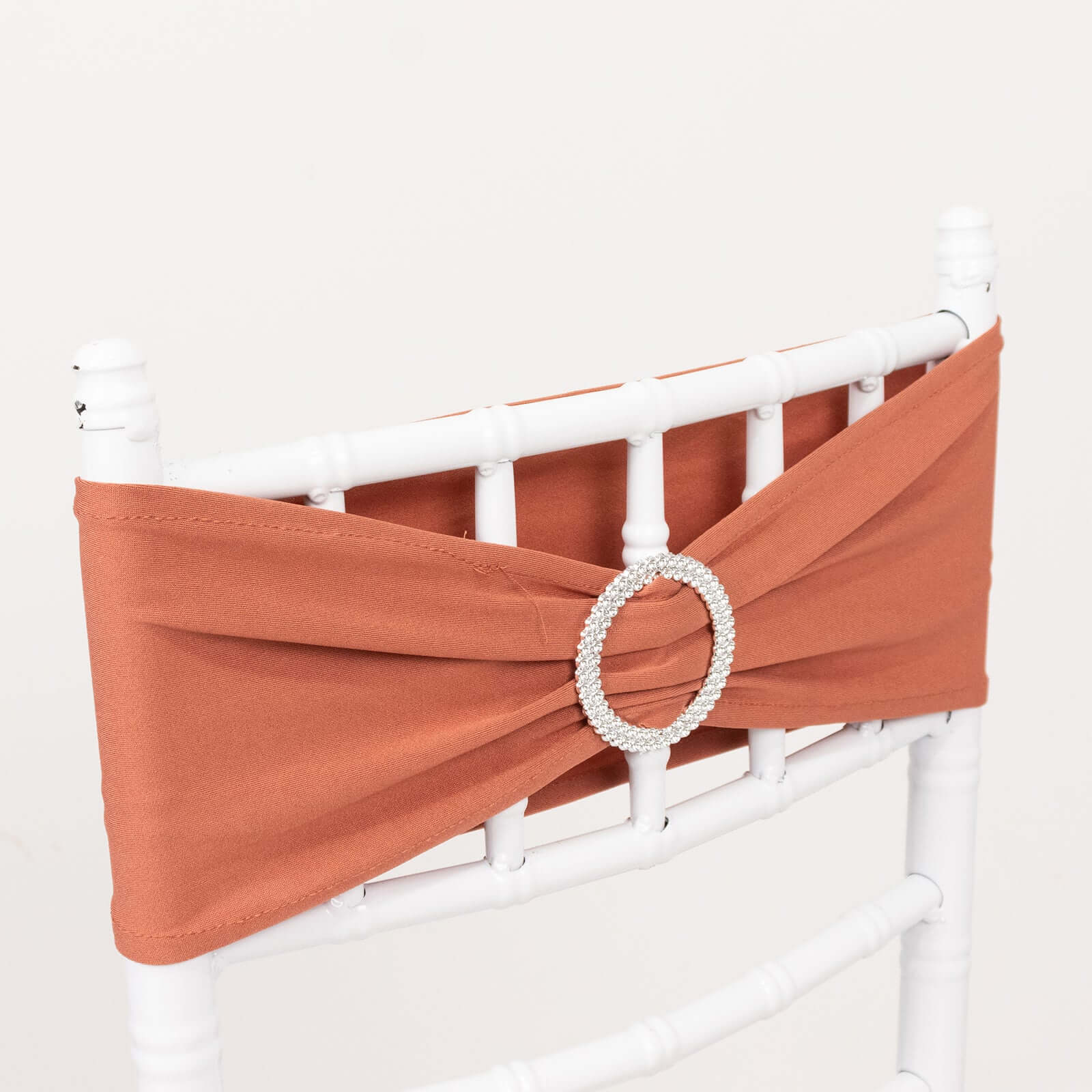 5 Pack Stretch Spandex Chair Sashes Terracotta (Rust) - Reusable Chair Bands with Silver Diamond Ring Slide Buckle 5x14