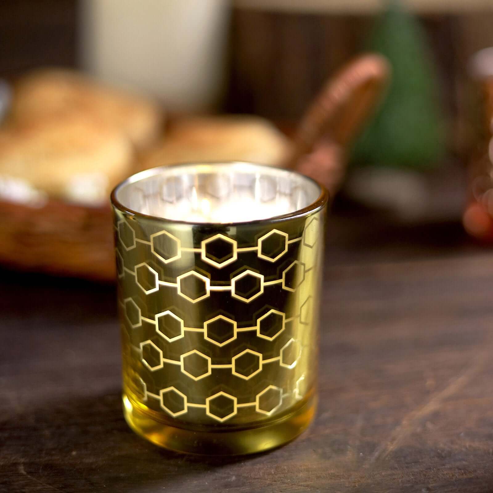 6-Pack Mercury Glass Candle Holders Gold with Honeycomb Design - Votive Candle Containers 3