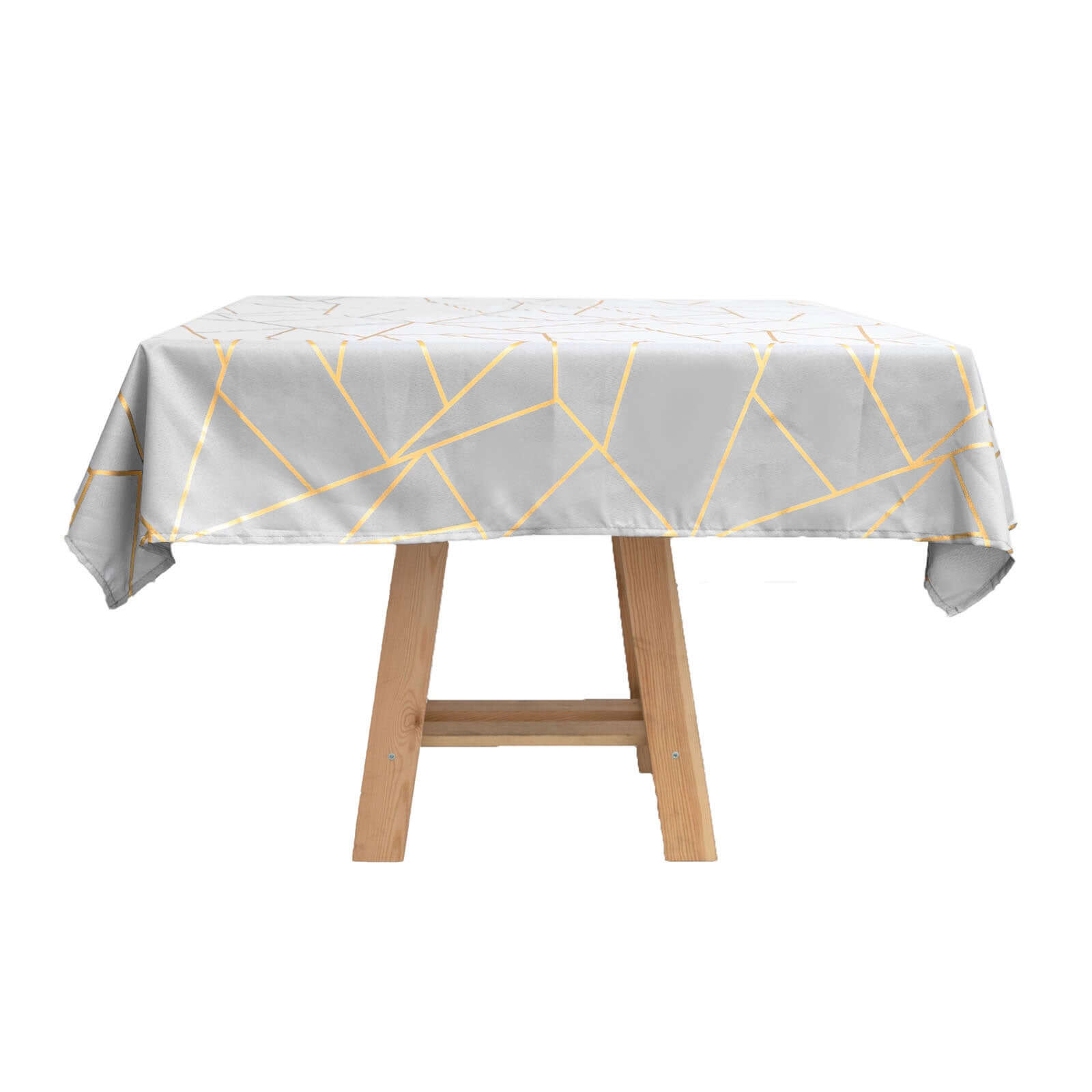 Polyester 54x54 Square Tablecloth Silver with Gold Foil Geometric Pattern - Wrinkle-Resistant & Durable for Stylish Settings