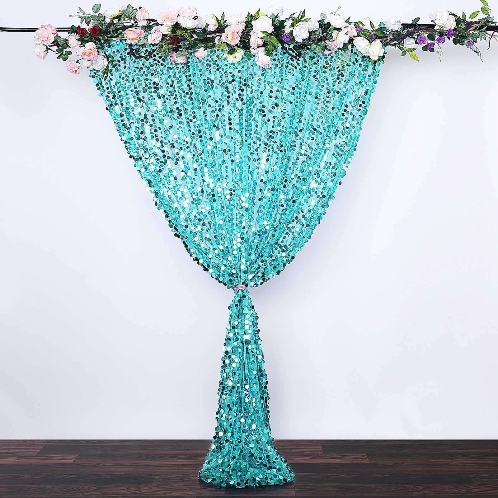 8ftx8ft Turquoise Big Payette Sequin Event Curtain Drapes, Backdrop Event Panel