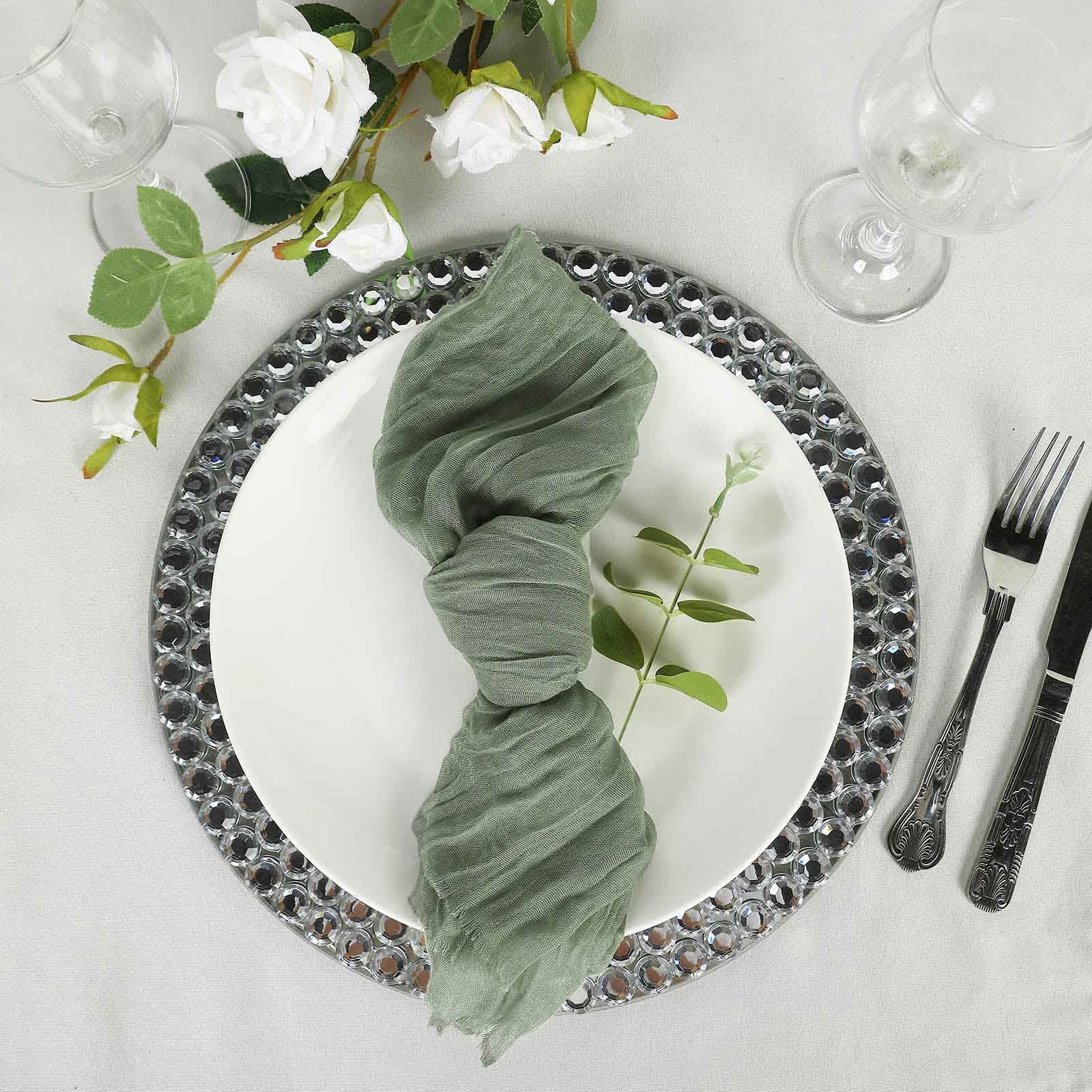 5 Pack Gauze Cheesecloth 24x19 Napkins Dusty Sage Green Reusable Dinner Napkins