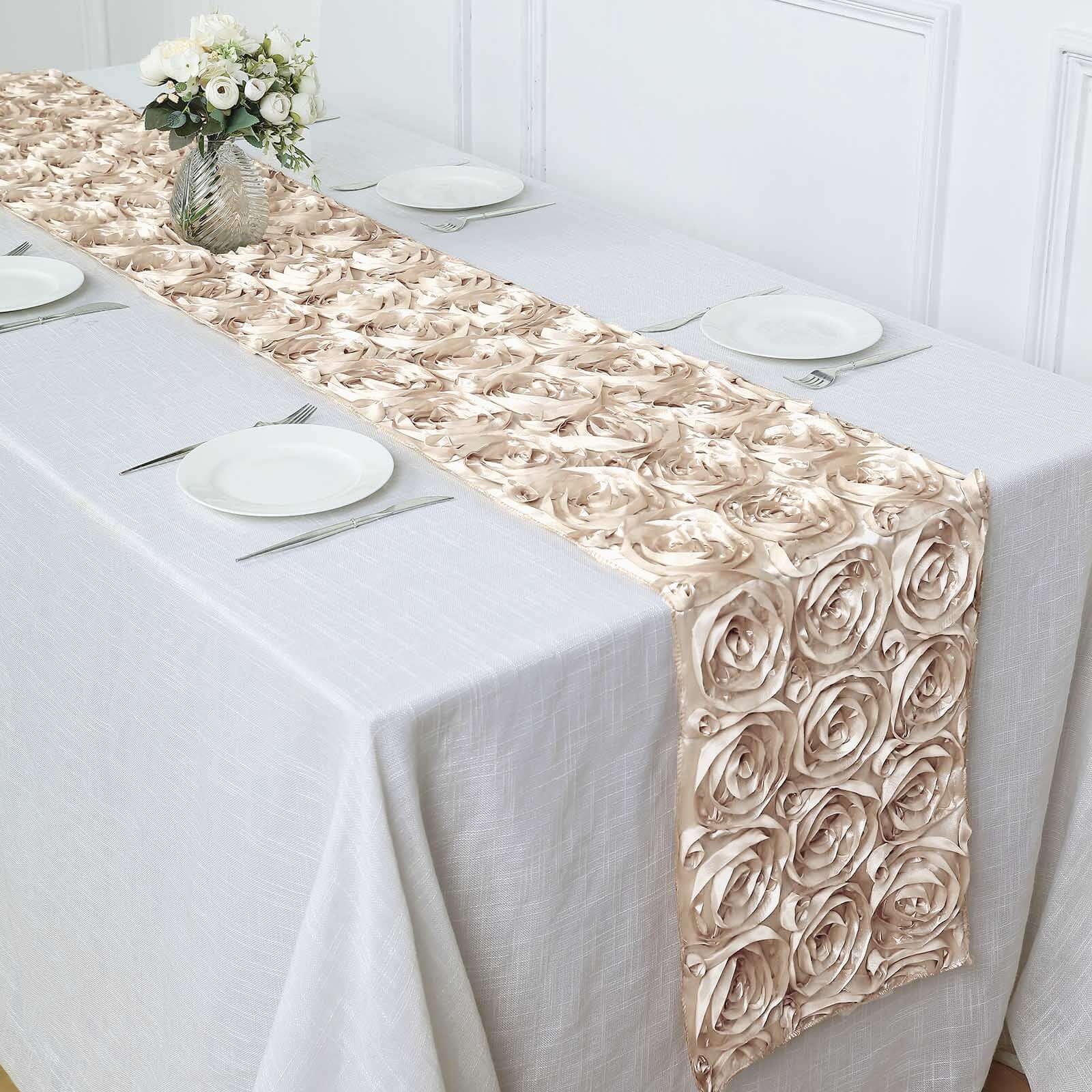 Rosette Satin 14x108 Table Runner Beige - Grandiose Design