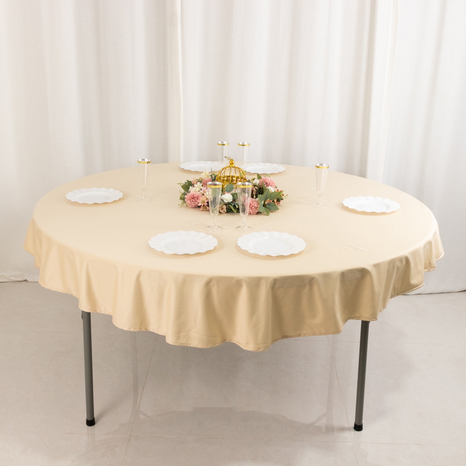 Premium Scuba Round 70 Tablecloth Beige - Wrinkle Free & Stain Resistant Table Cover