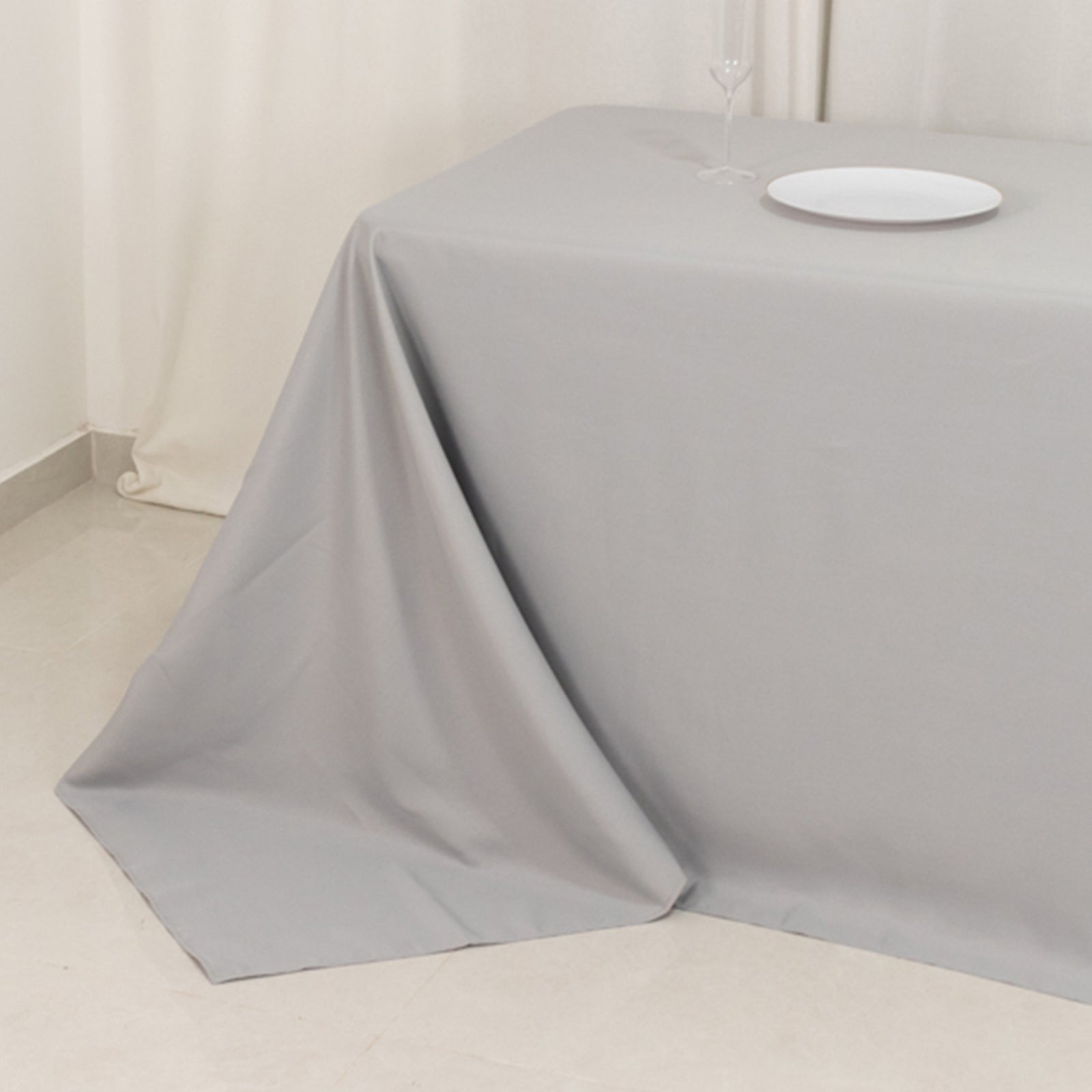 Premium Polyester 90x156 Rectangle Tablecloth Silver - Seamless 220GSM Stain-Resistant Table Cover