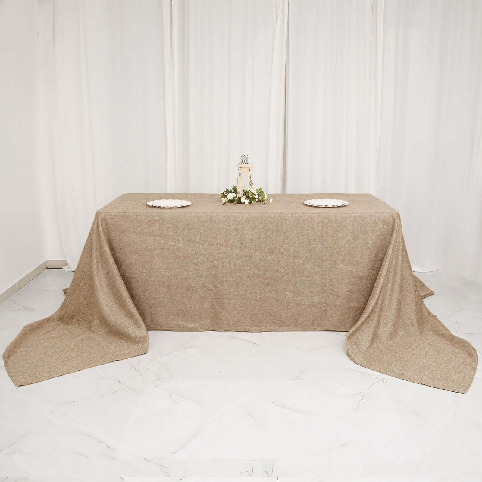 Faux Burlap Jute 90x156 Rectangle Tablecloth Natural - Rustic Seamless Event Table Linen