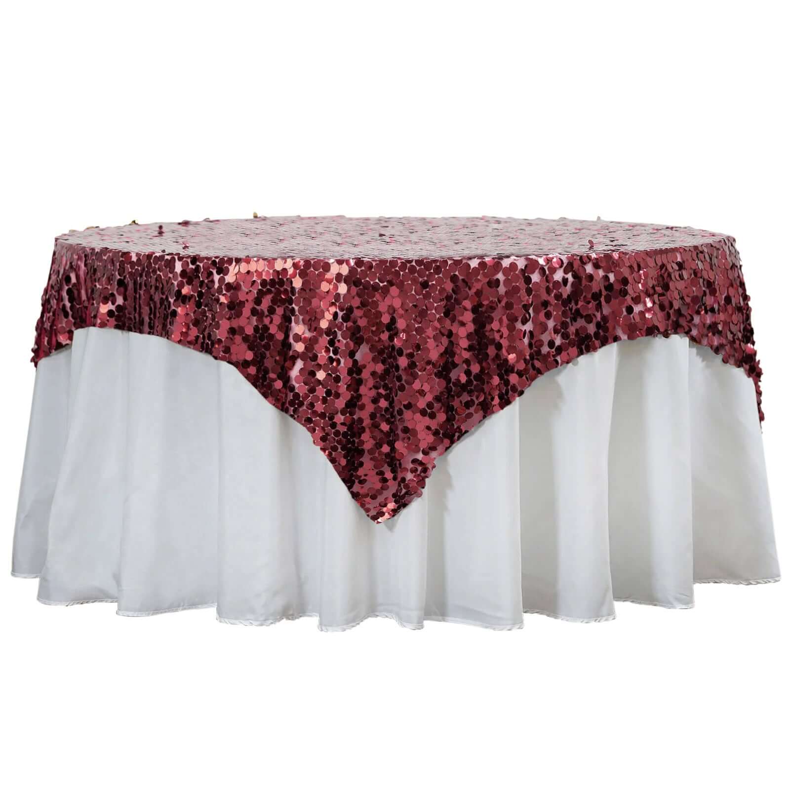 72x72 Burgundy Big Payette Sequin Square Table Overlay