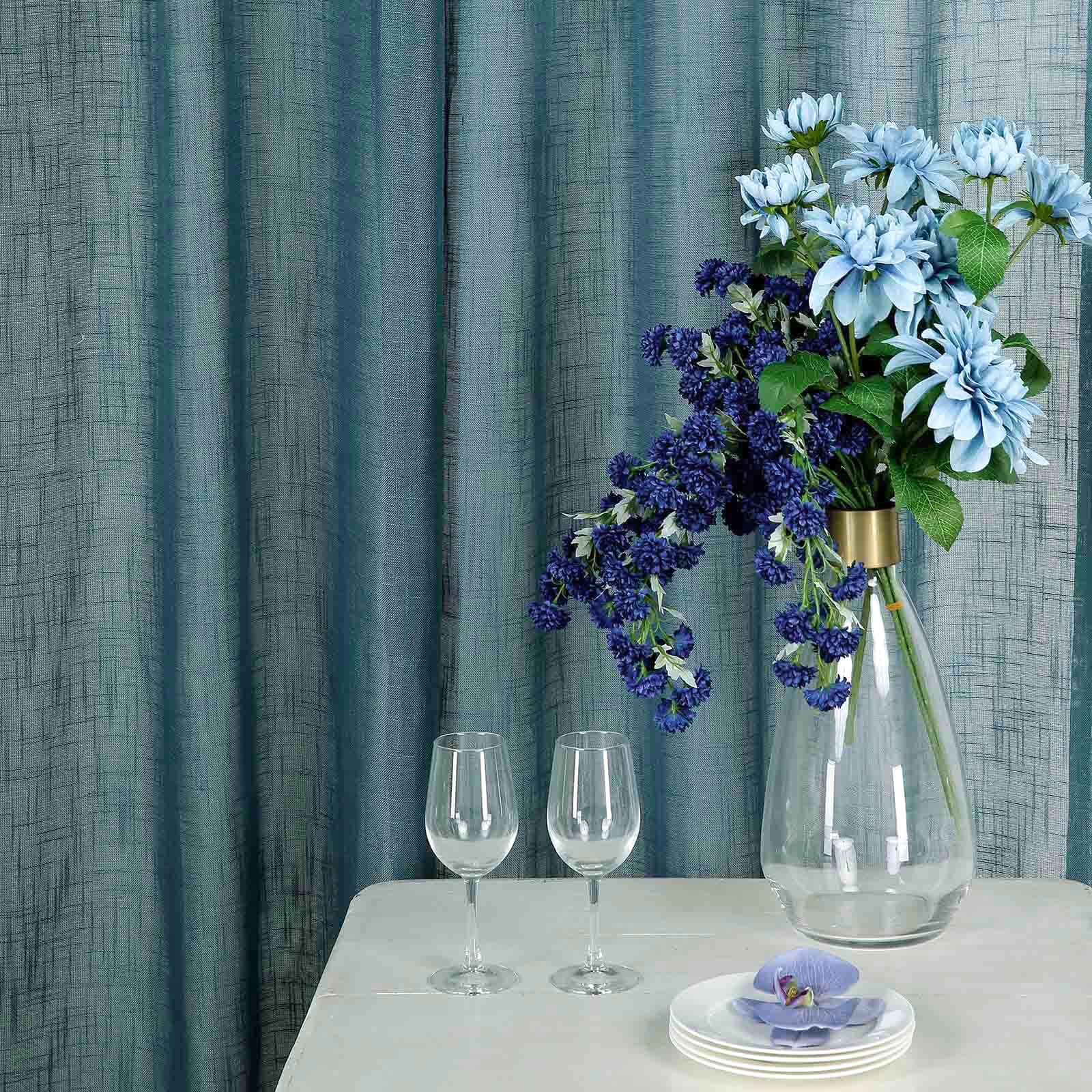 2 Pack Handmade Light Blue Faux Linen Curtains 52x64, Curtain Panels With Chrome Grommets