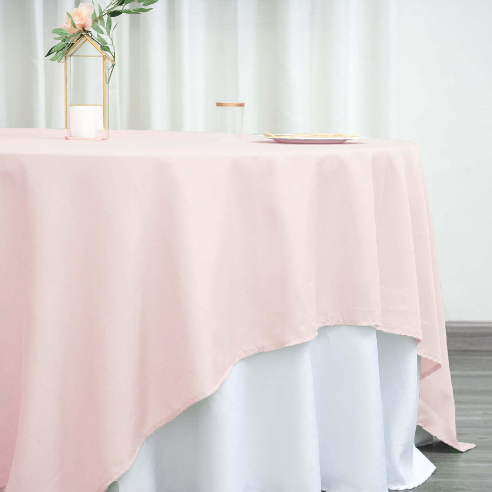 Polyester 90x90 Table Overlay Square Tablecloth Blush - Wrinkle-Resistant & Durable Table Cover