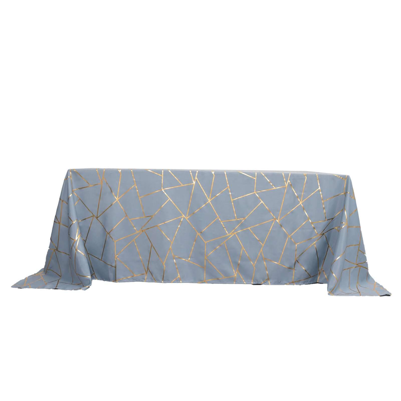 Polyester 60x132 Rectangle Tablecloth Dusty Blue with Gold Foil Geometric Pattern - Wrinkle-Resistant & Durable Table Cover for Weddings & Events