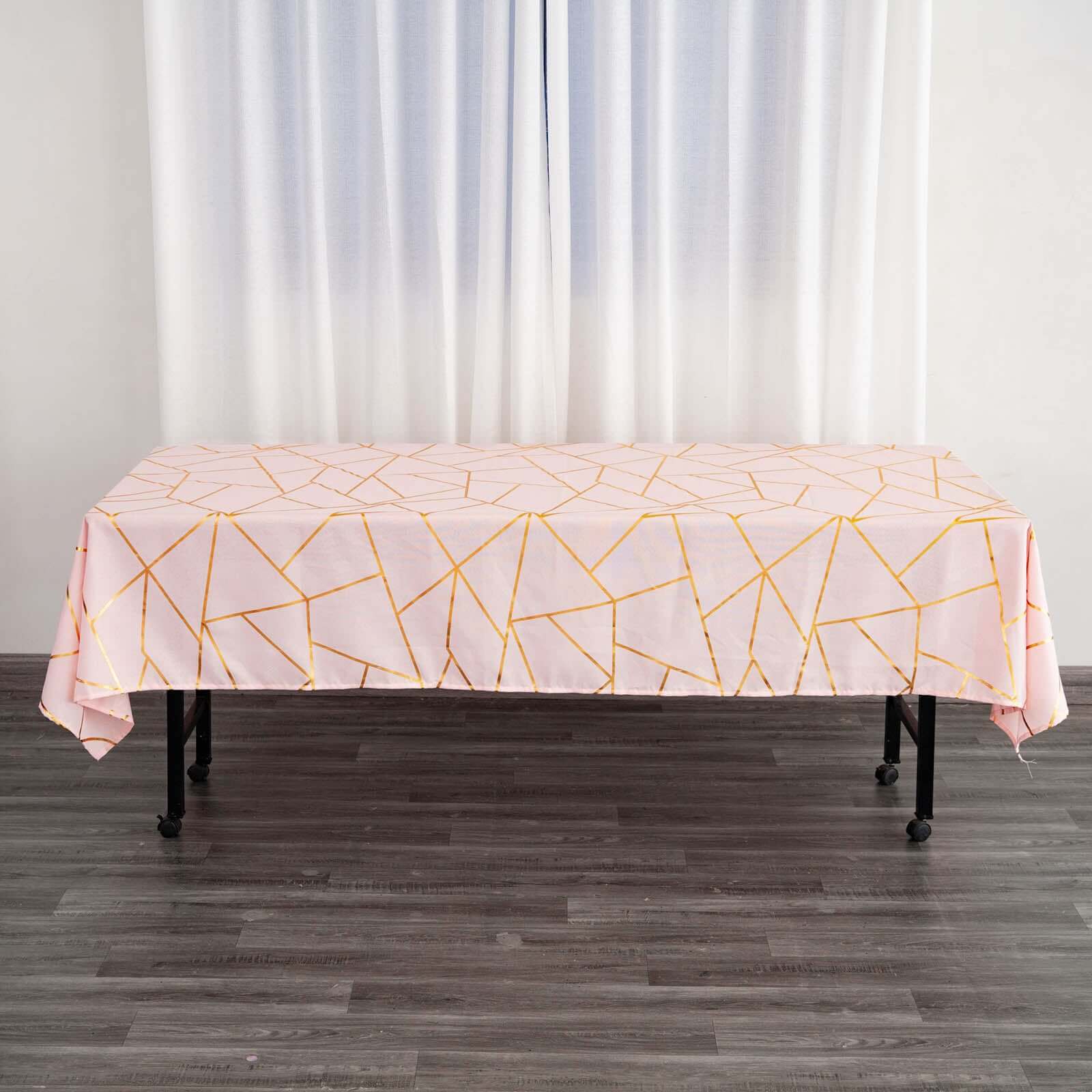 Polyester 60x102 Rectangle Tablecloth Blush with Gold Foil Geometric Pattern - Wrinkle-Resistant & Durable Table Cover
