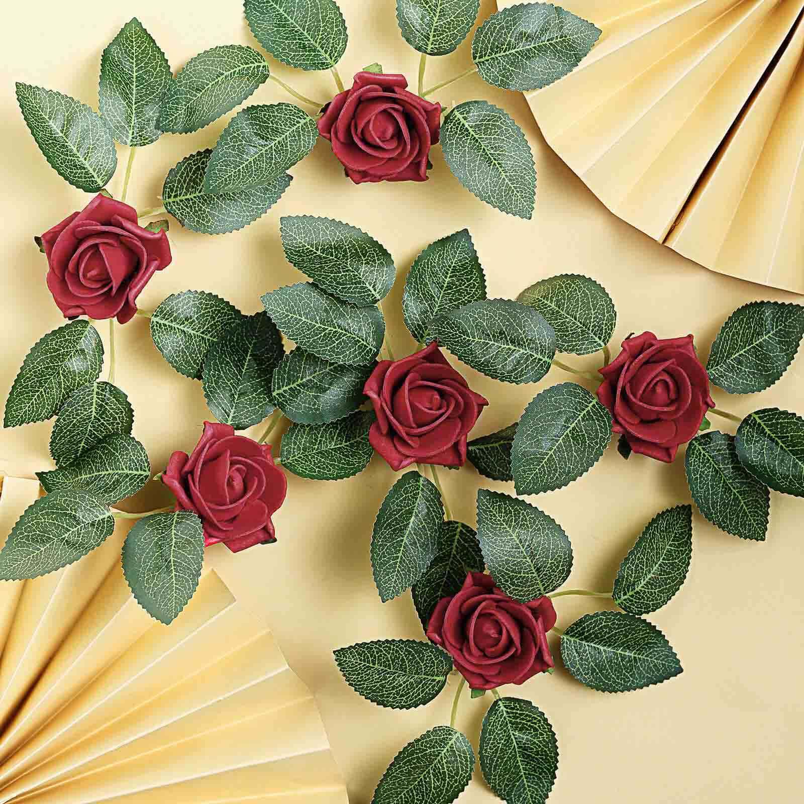 24 Roses 2 Red Artificial Foam Flowers With Stem Wire and Leaves