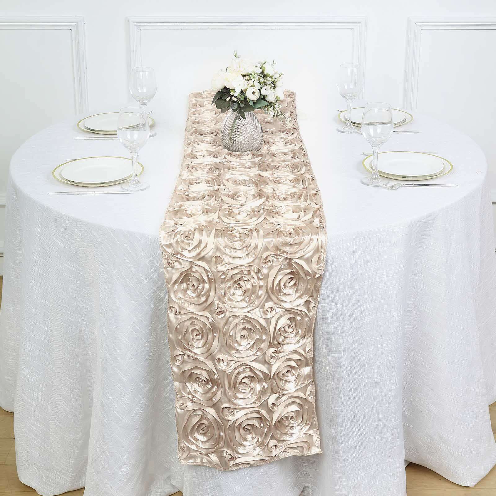 Rosette Satin 14x108 Table Runner Beige - Grandiose Design