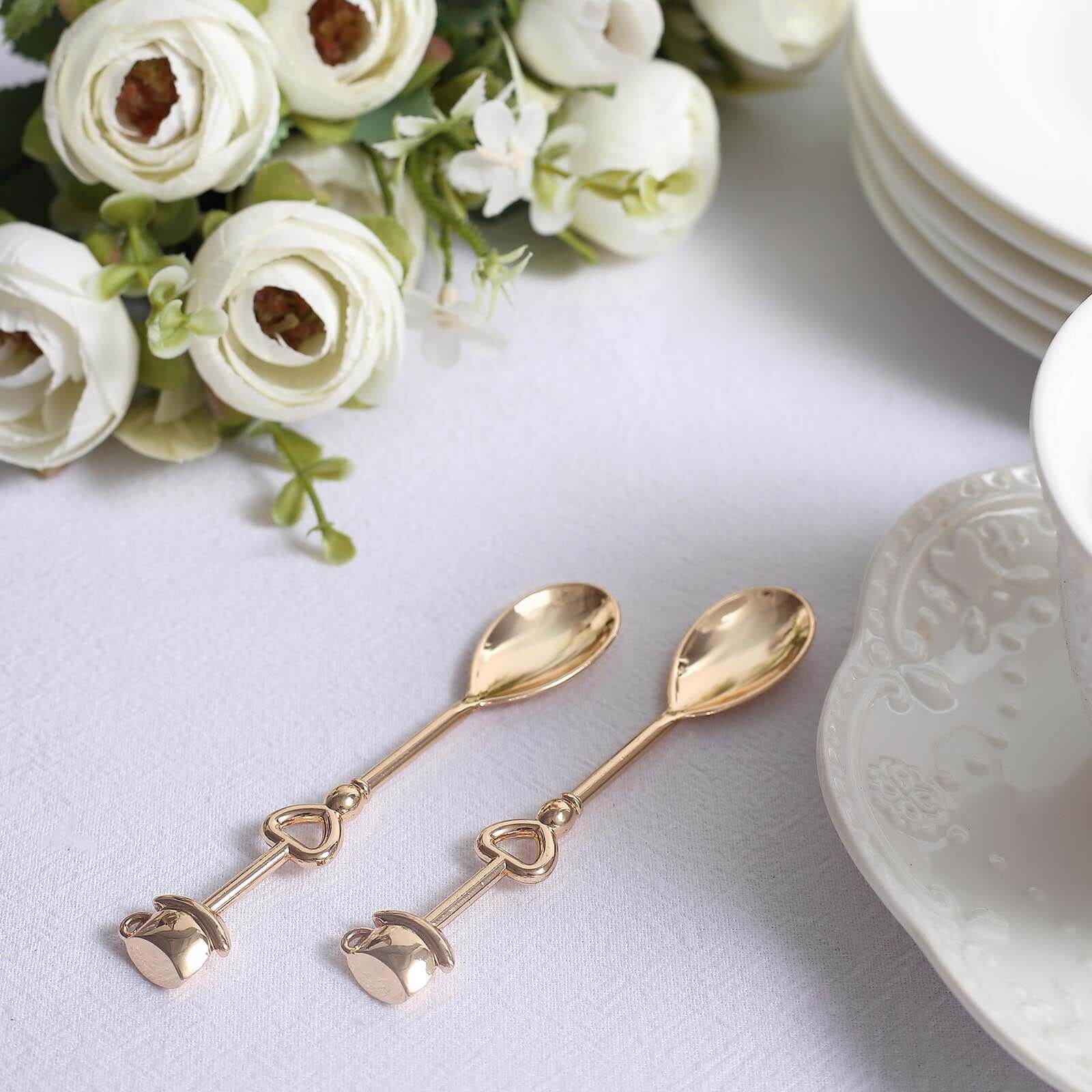 2 Pack 4 Gold Metal Couple Coffee Spoon Set Party Favors, Pre-Packed Wedding Souvenir Gift